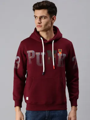 Men Maroon Graphic Print Hooded Sweatshirt