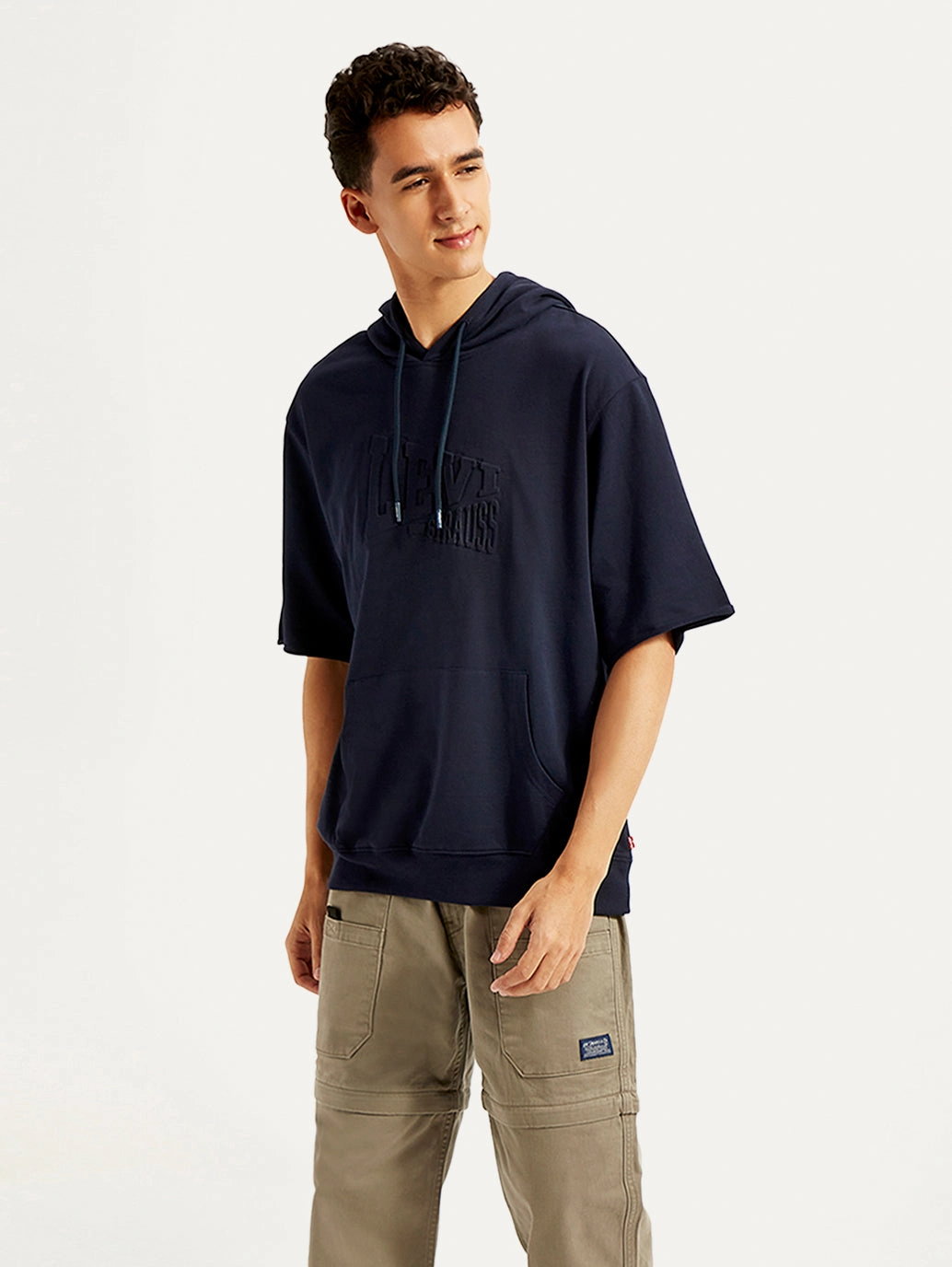 Men's Embossed Navy Hooded Sweatshirt