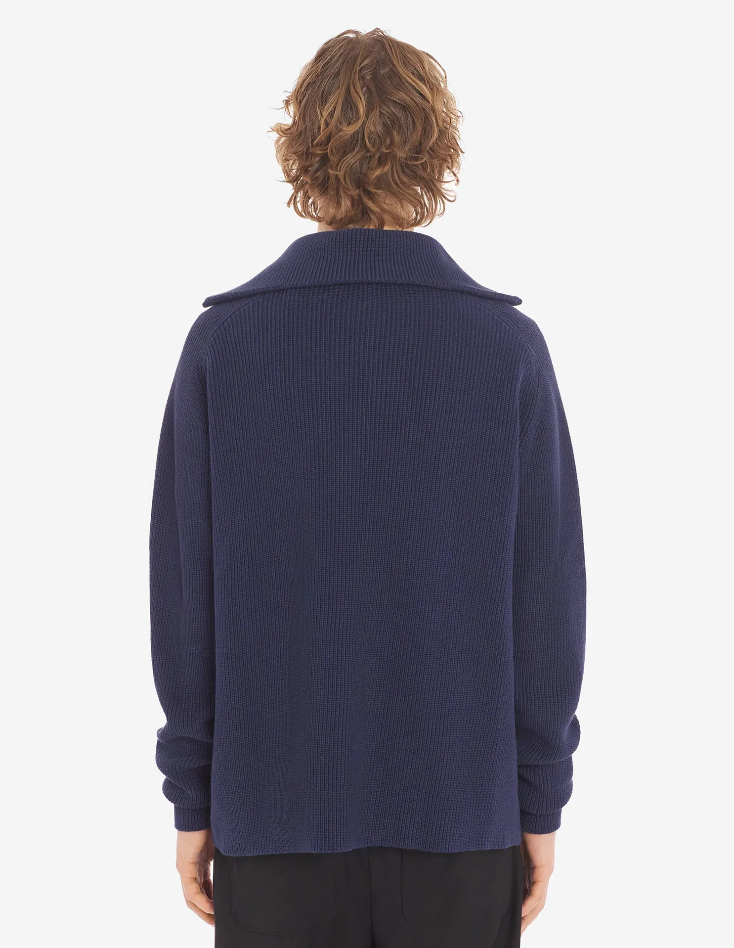 Men's Bold Fox Head Patch Half Zip Ribbed Jumper Paper Ink Blue