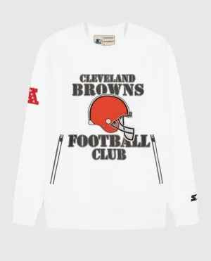 Men's Cleveland Browns Crew Neck Sweatshirt With Zip Pockets In White