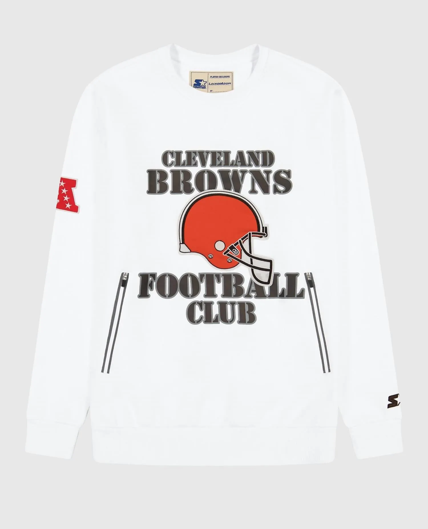 Men's Cleveland Browns Crew Neck Sweatshirt With Zip Pockets In White