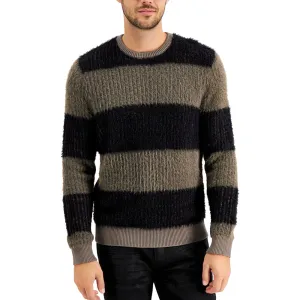 Men's Fuzzy Striped Sweater,Black/Grey