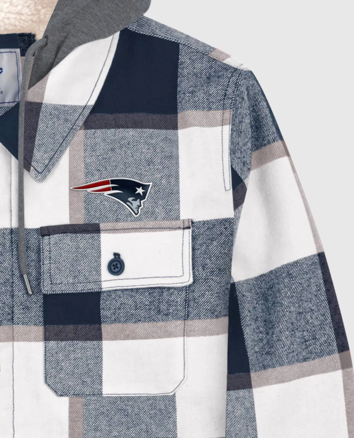 Men's New England Patriots Sherpa Lined Plaid Jacket In Navy