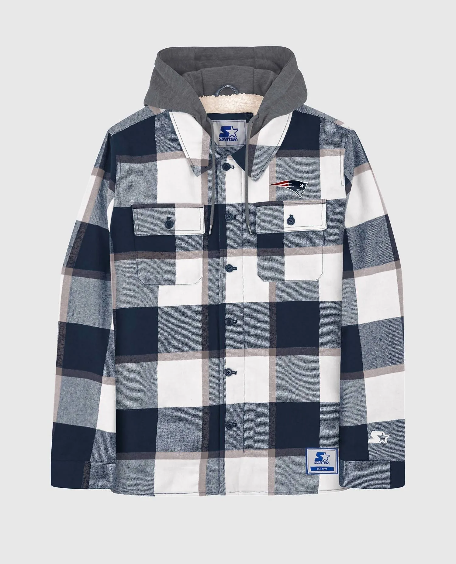 Men's New England Patriots Sherpa Lined Plaid Jacket In Navy