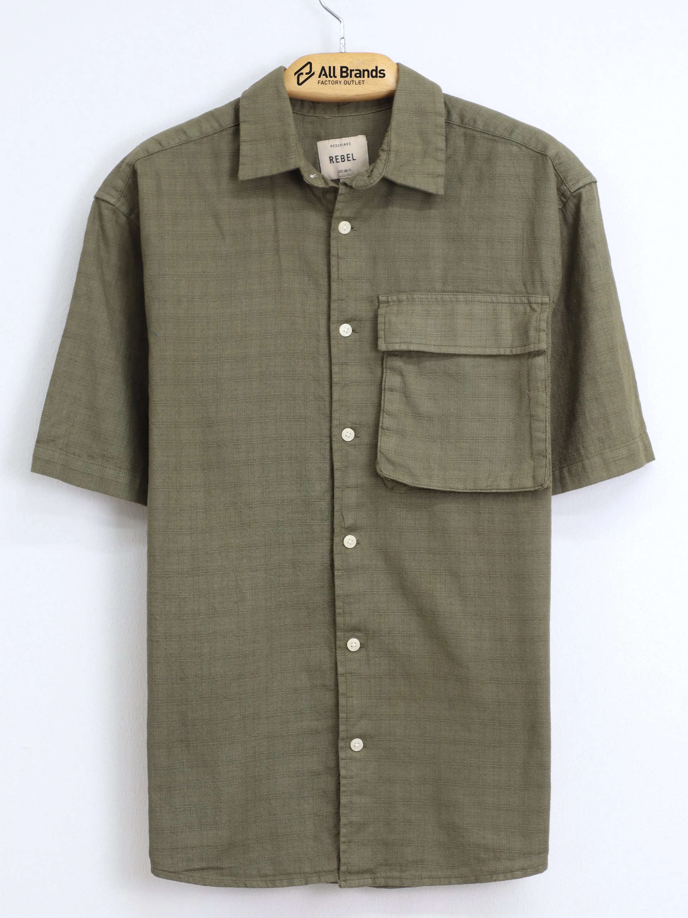 Men's One Side Pocket Textured Chemise,Olive Green