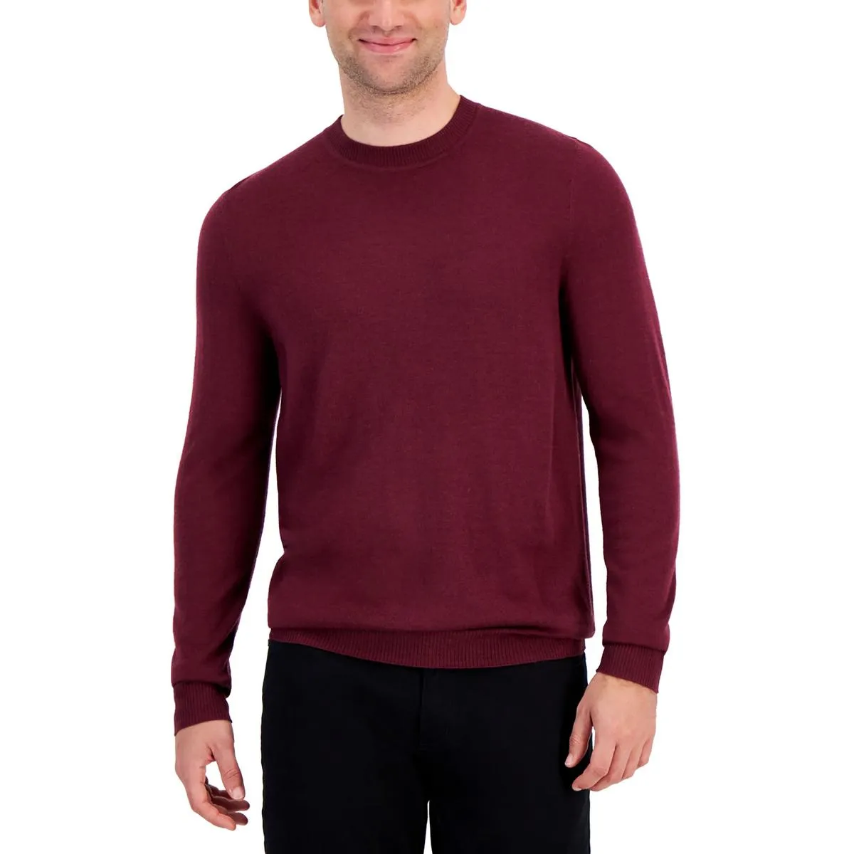 Mens Solid Extra Fine Merino Wool Crewneck Sweater