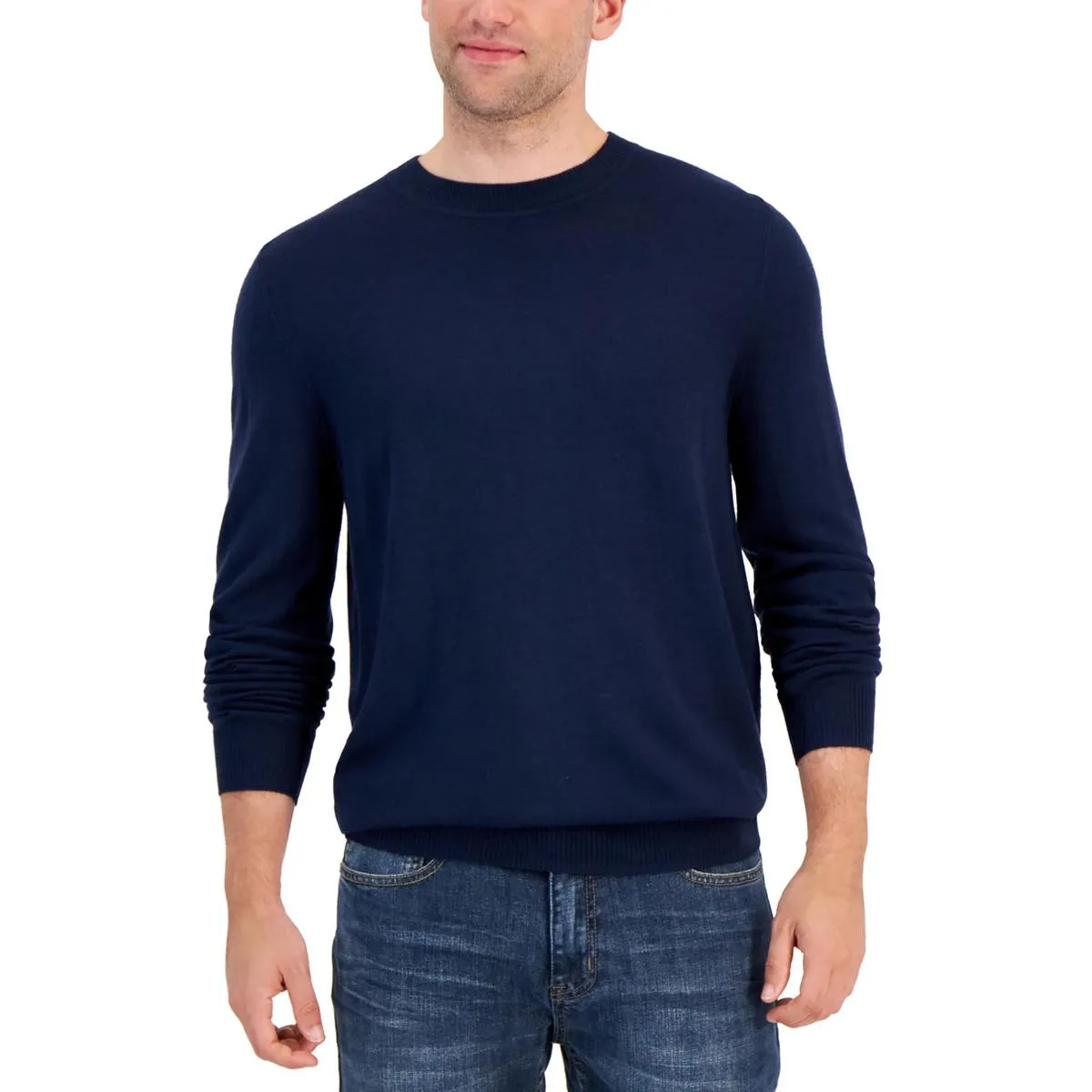 Mens Solid Extra Fine Merino Wool Crewneck Sweater