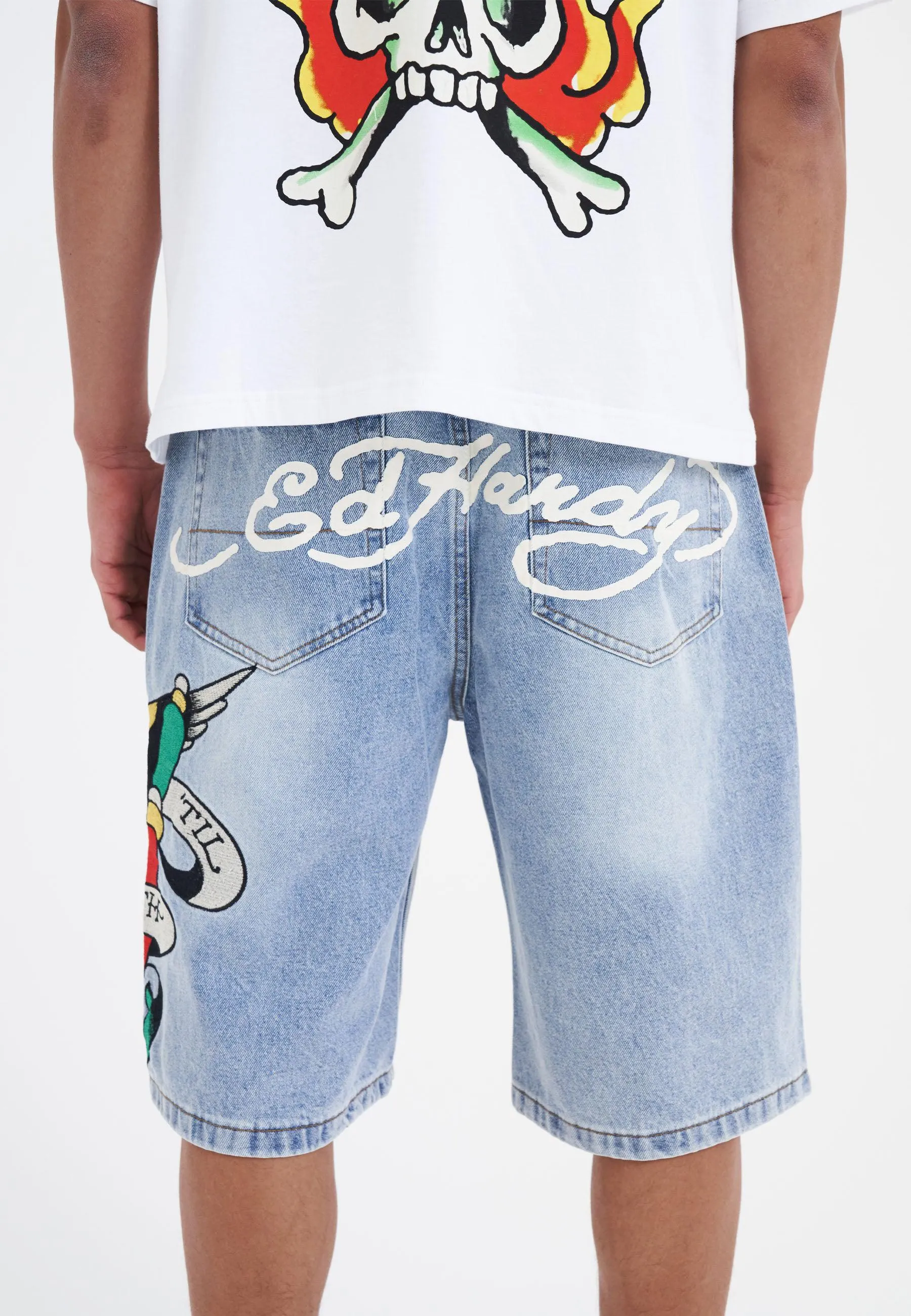 Mens True Till Death Denim Jorts Shorts - Bleach