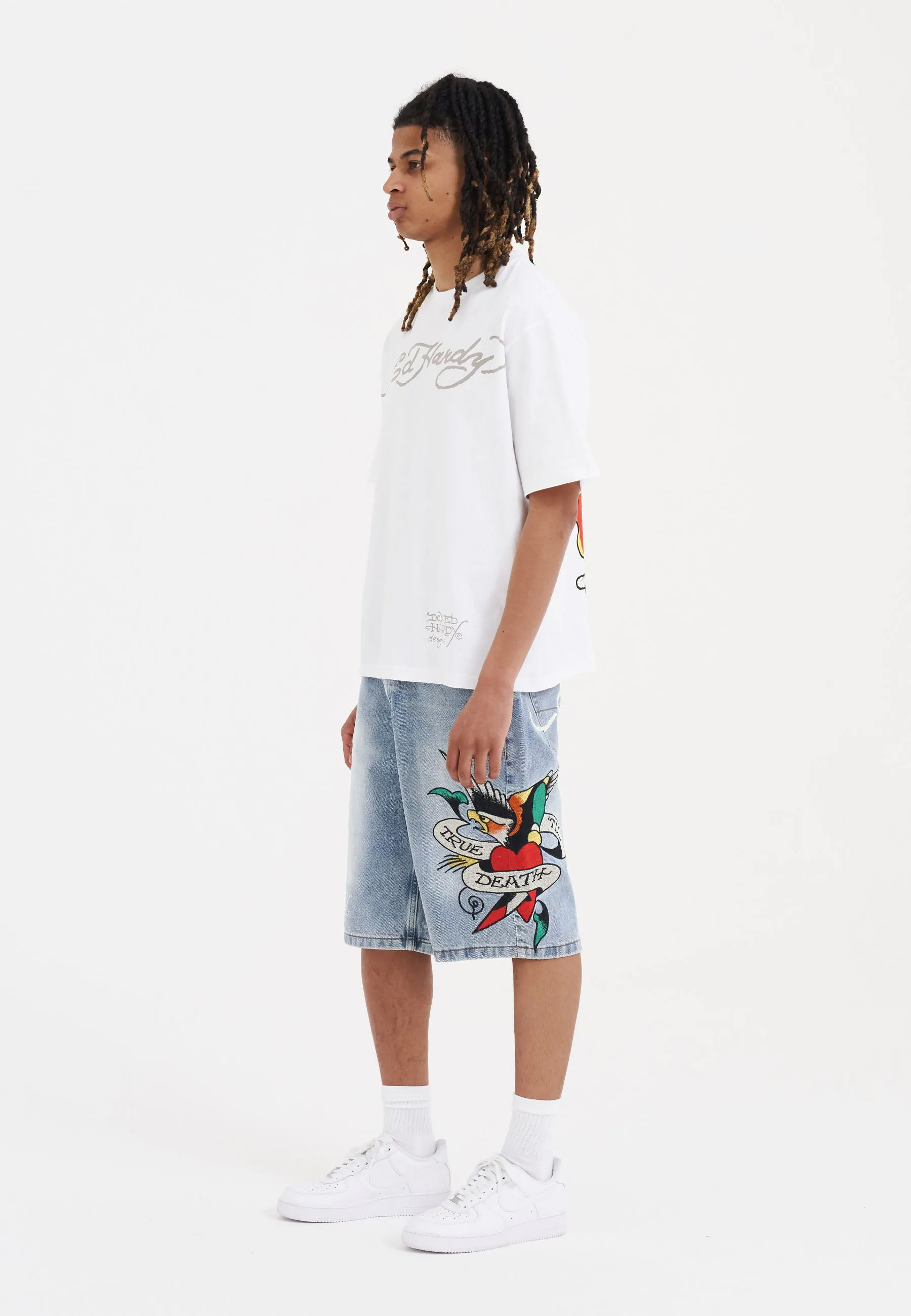 Mens True Till Death Denim Jorts Shorts - Bleach