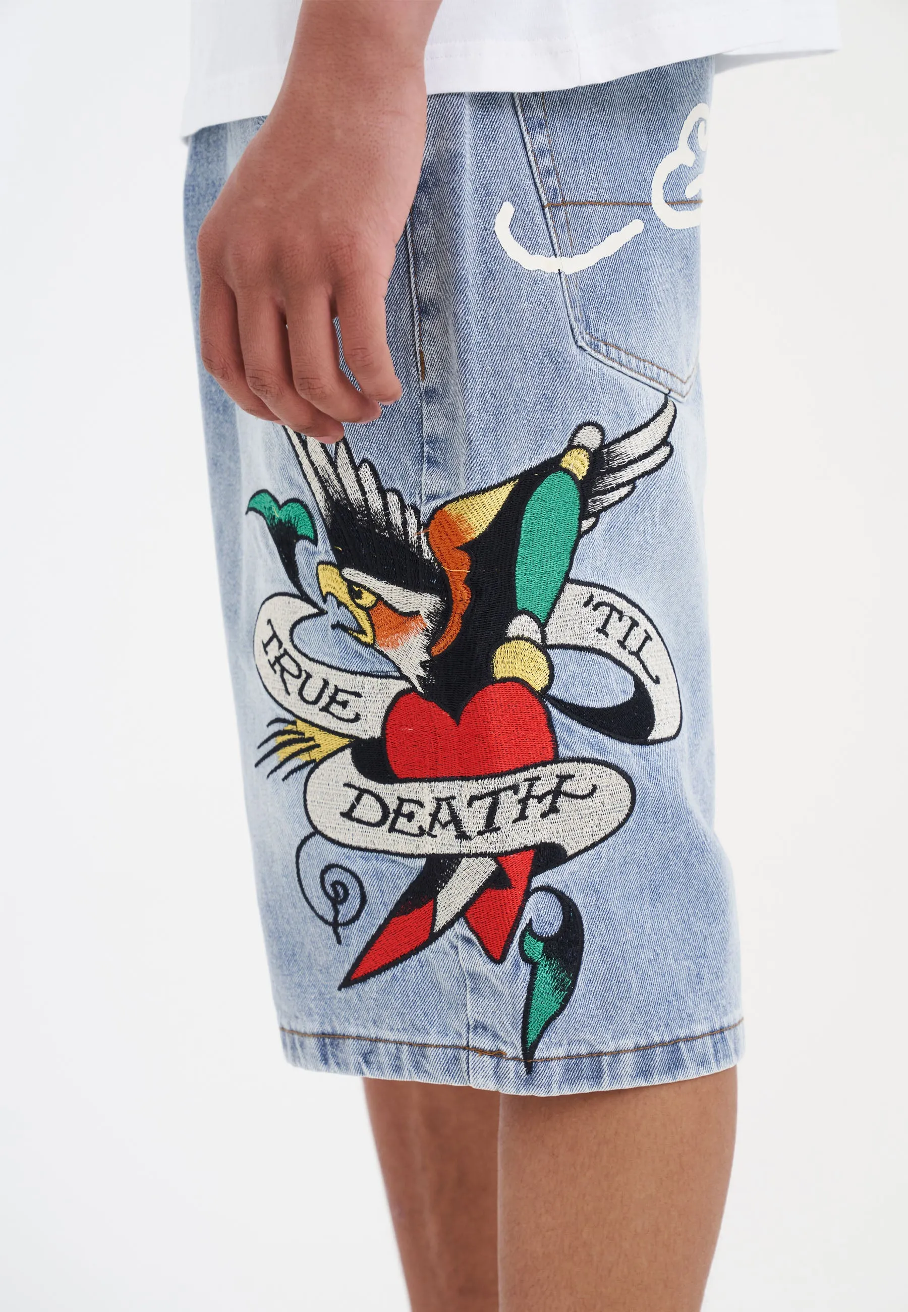 Mens True Till Death Denim Jorts Shorts - Bleach