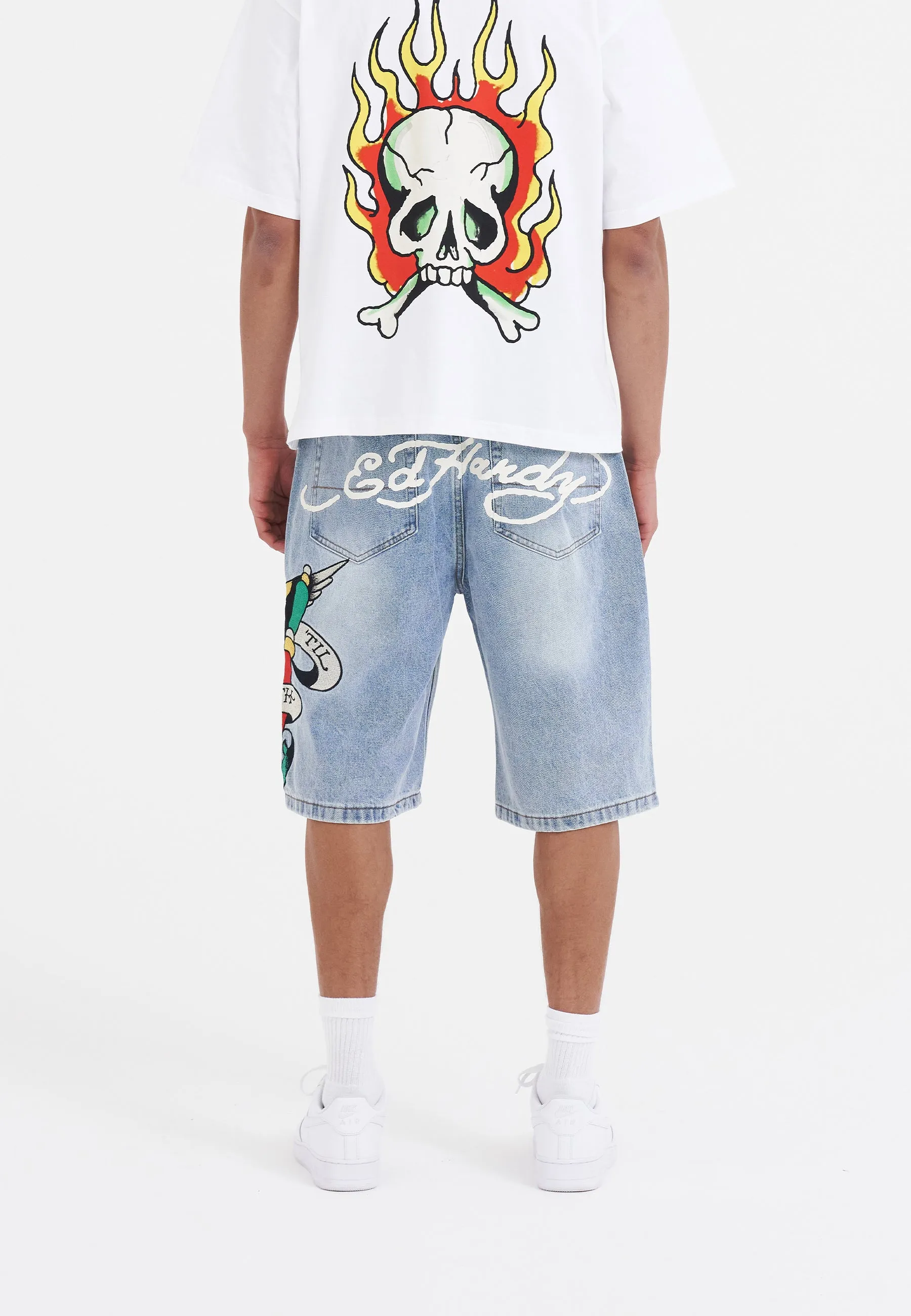 Mens True Till Death Denim Jorts Shorts - Bleach