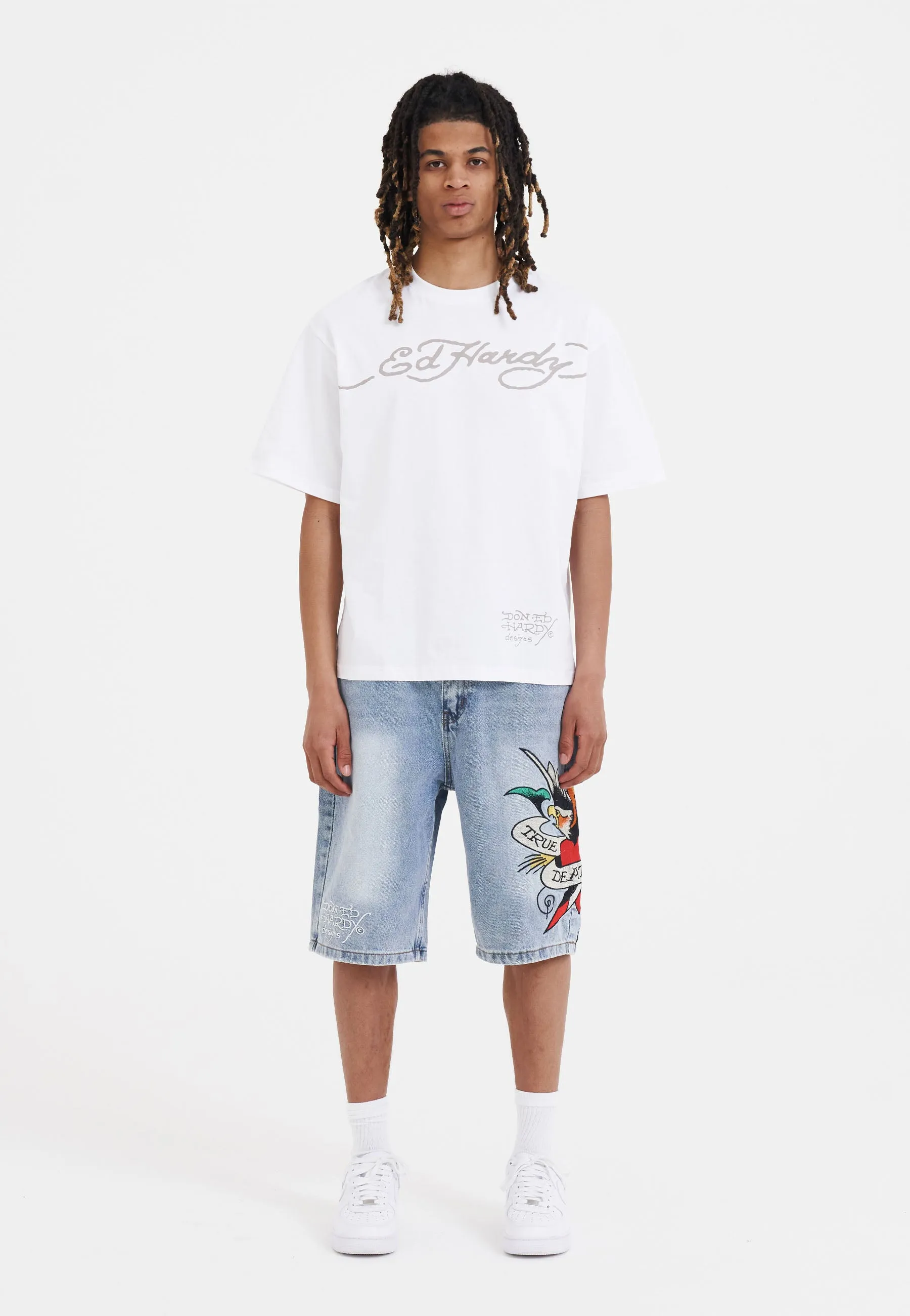 Mens True Till Death Denim Jorts Shorts - Bleach