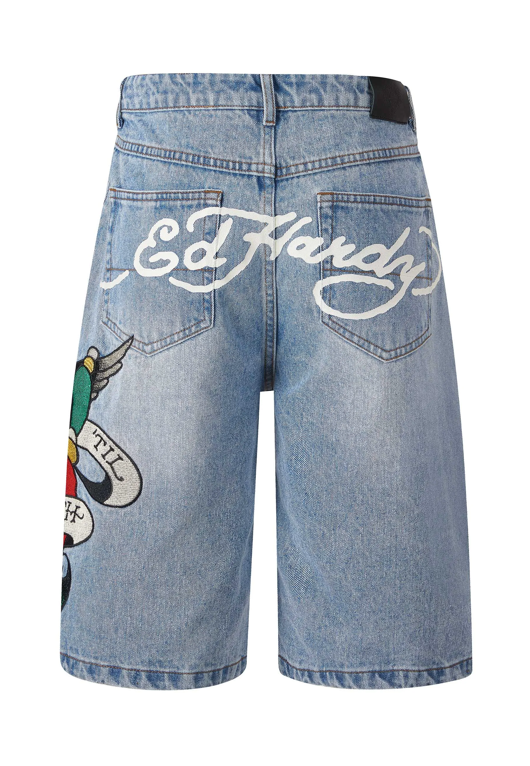 Mens True Till Death Denim Jorts Shorts - Bleach