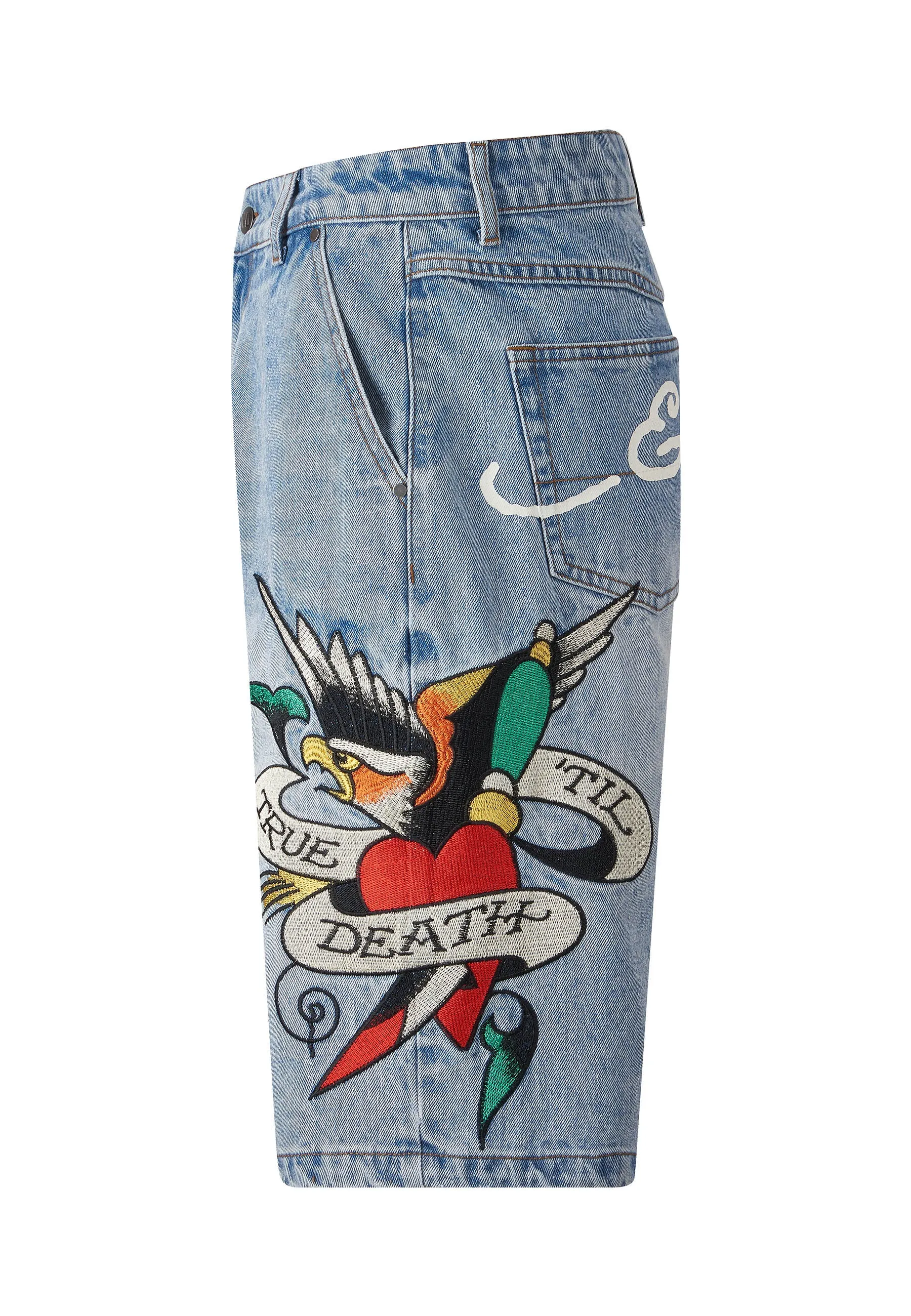 Mens True Till Death Denim Jorts Shorts - Bleach