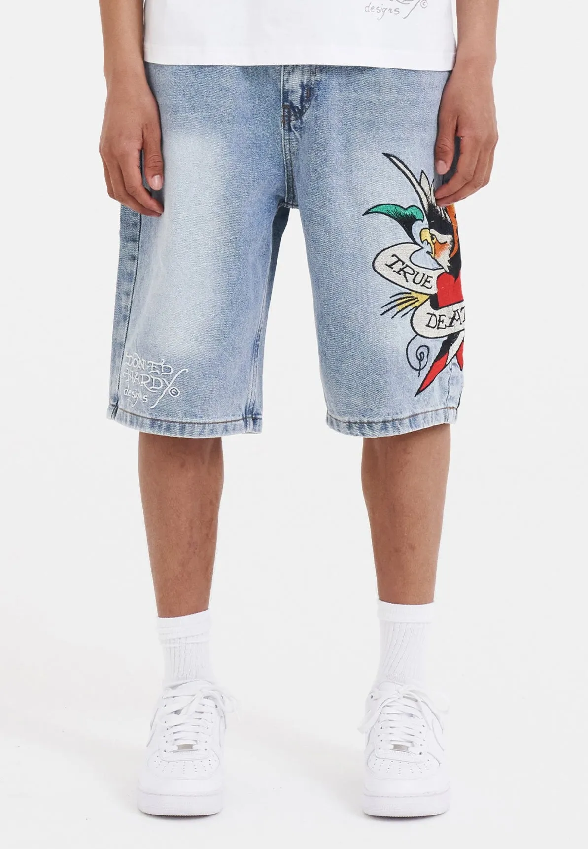 Mens True Till Death Denim Jorts Shorts - Bleach