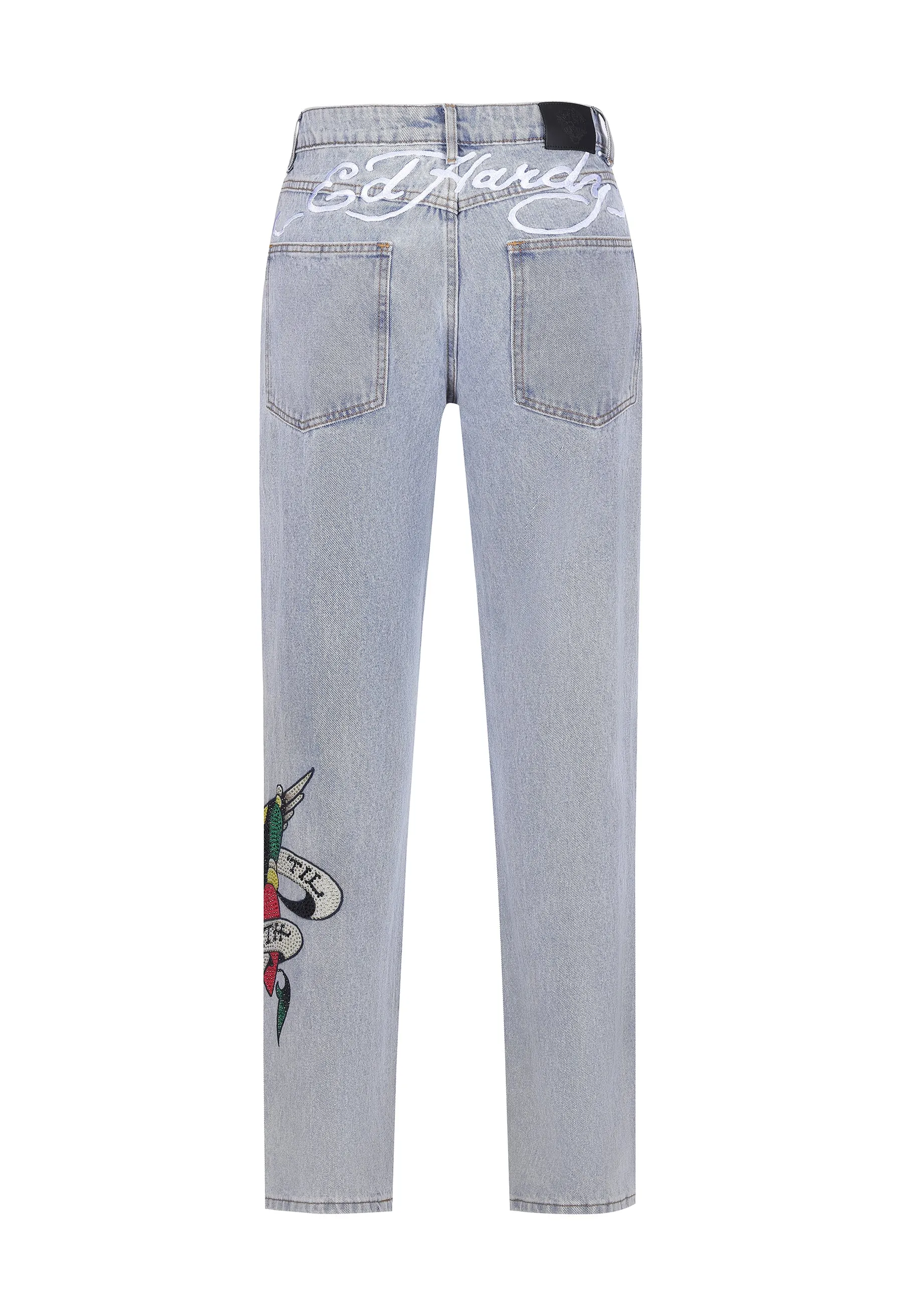 Mens True-Till-Death Diamante Denim Trousers Jeans - Bleach