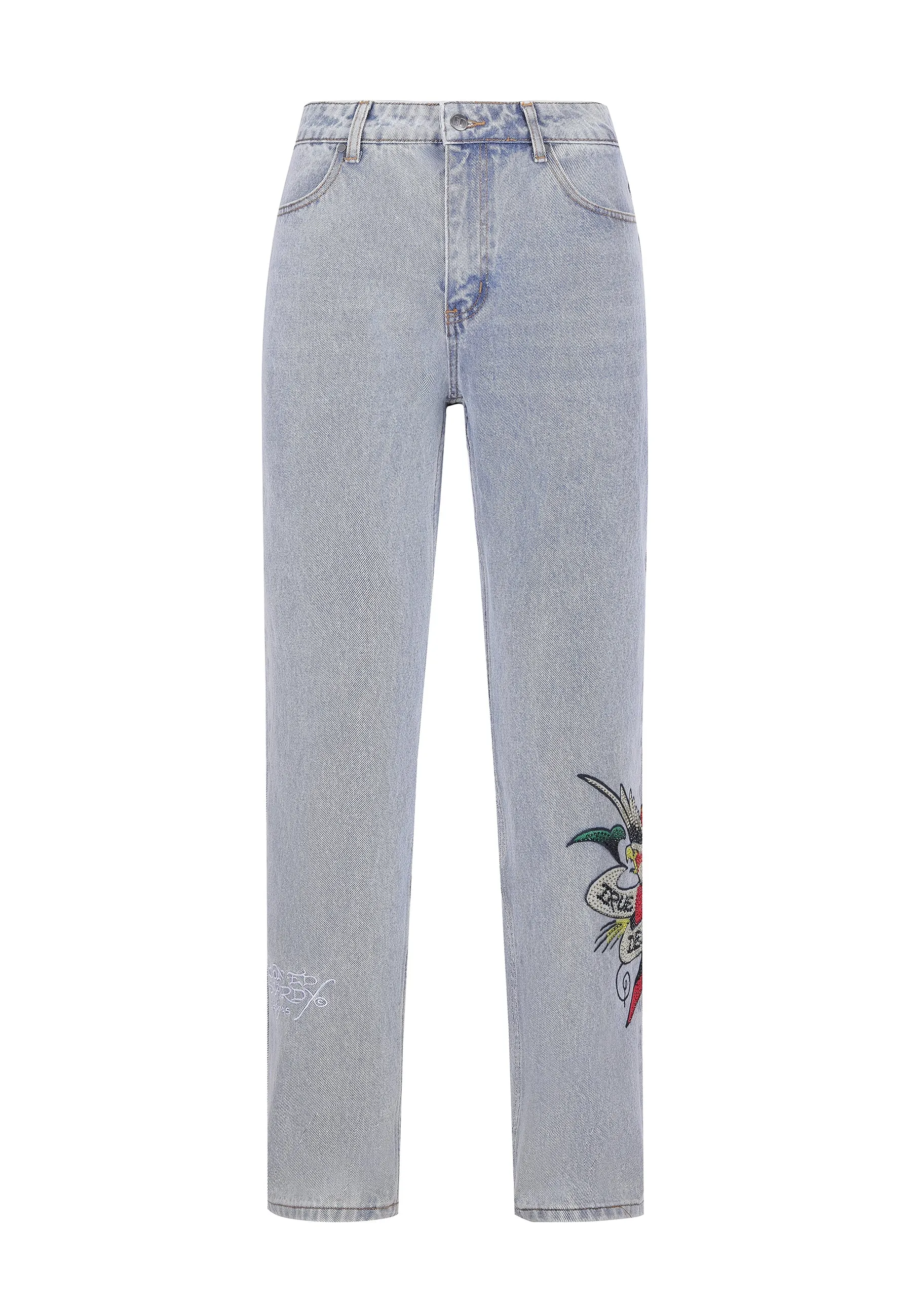 Mens True-Till-Death Diamante Denim Trousers Jeans - Bleach