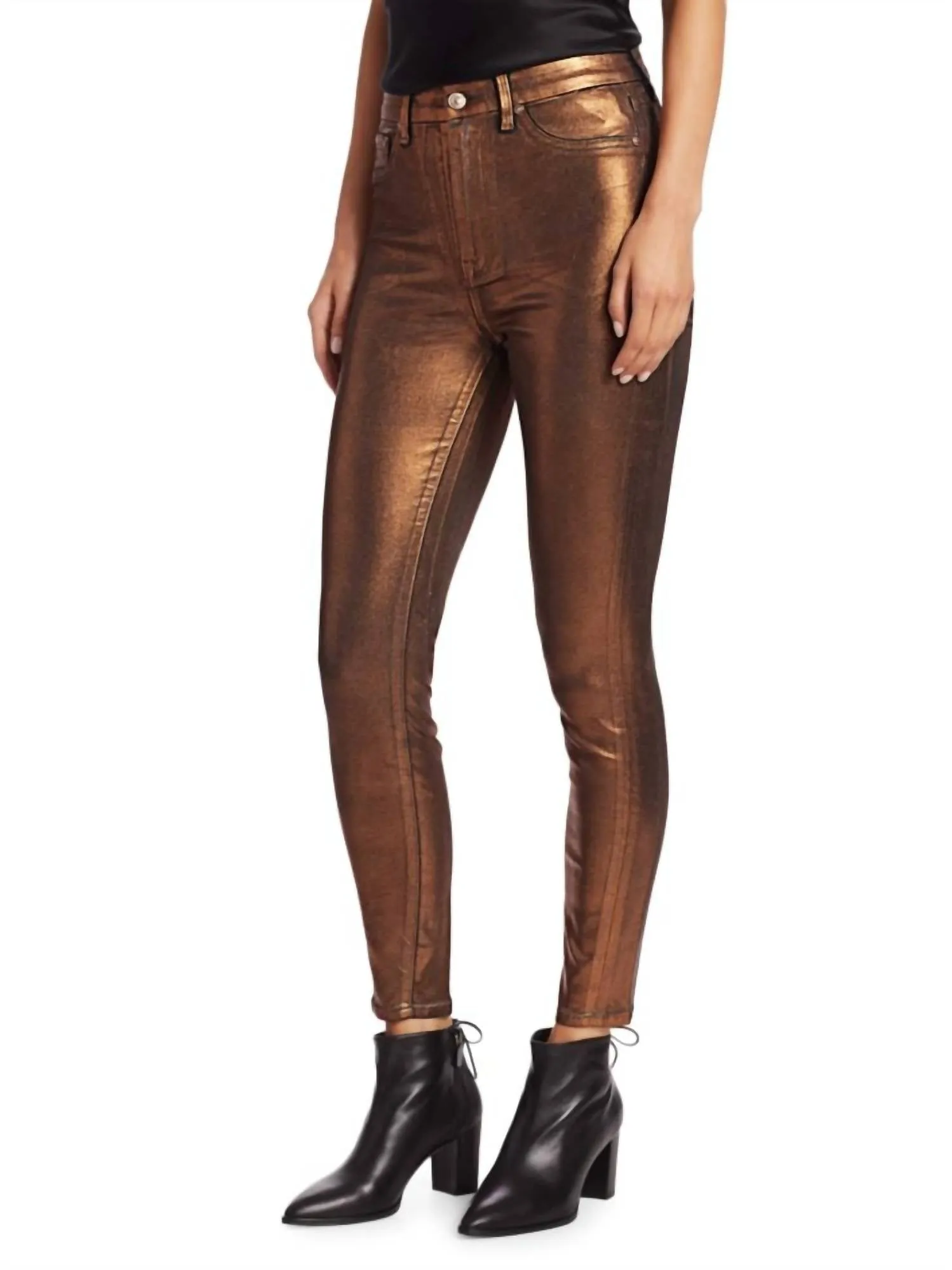 Metallic Coated Jeans In Bronze