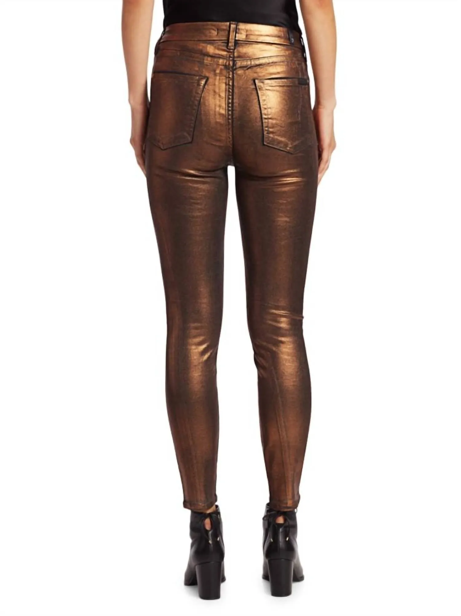 Metallic Coated Jeans In Bronze