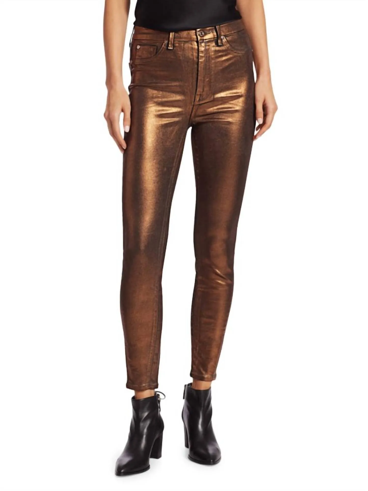 Metallic Coated Jeans In Bronze