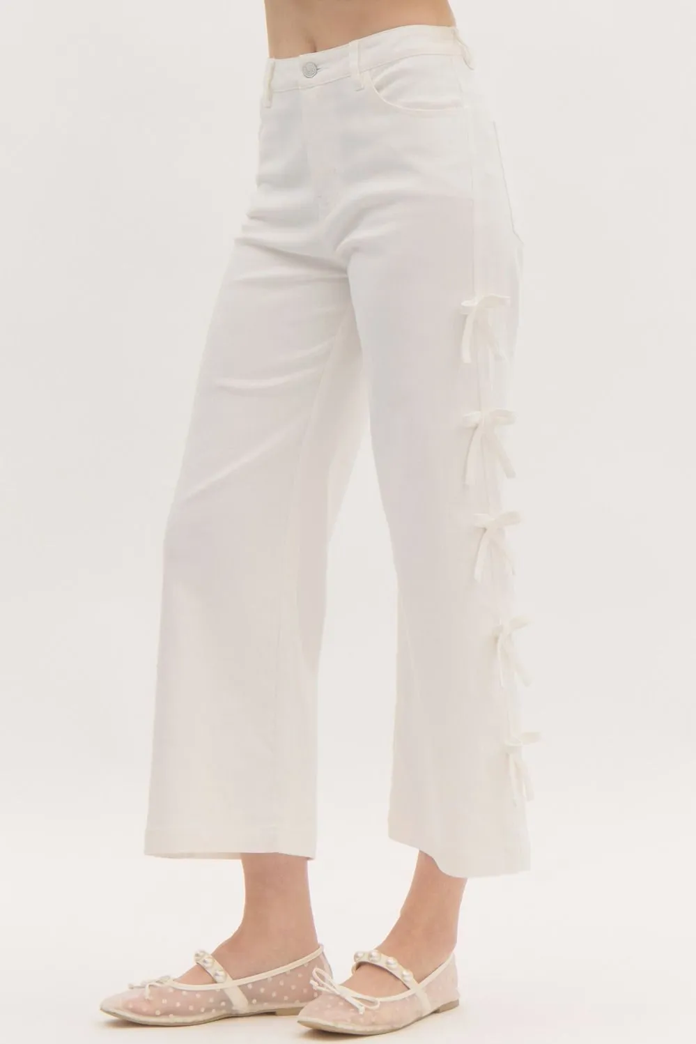 Mini Bows Cropped Mid-Rise Denim Jeans