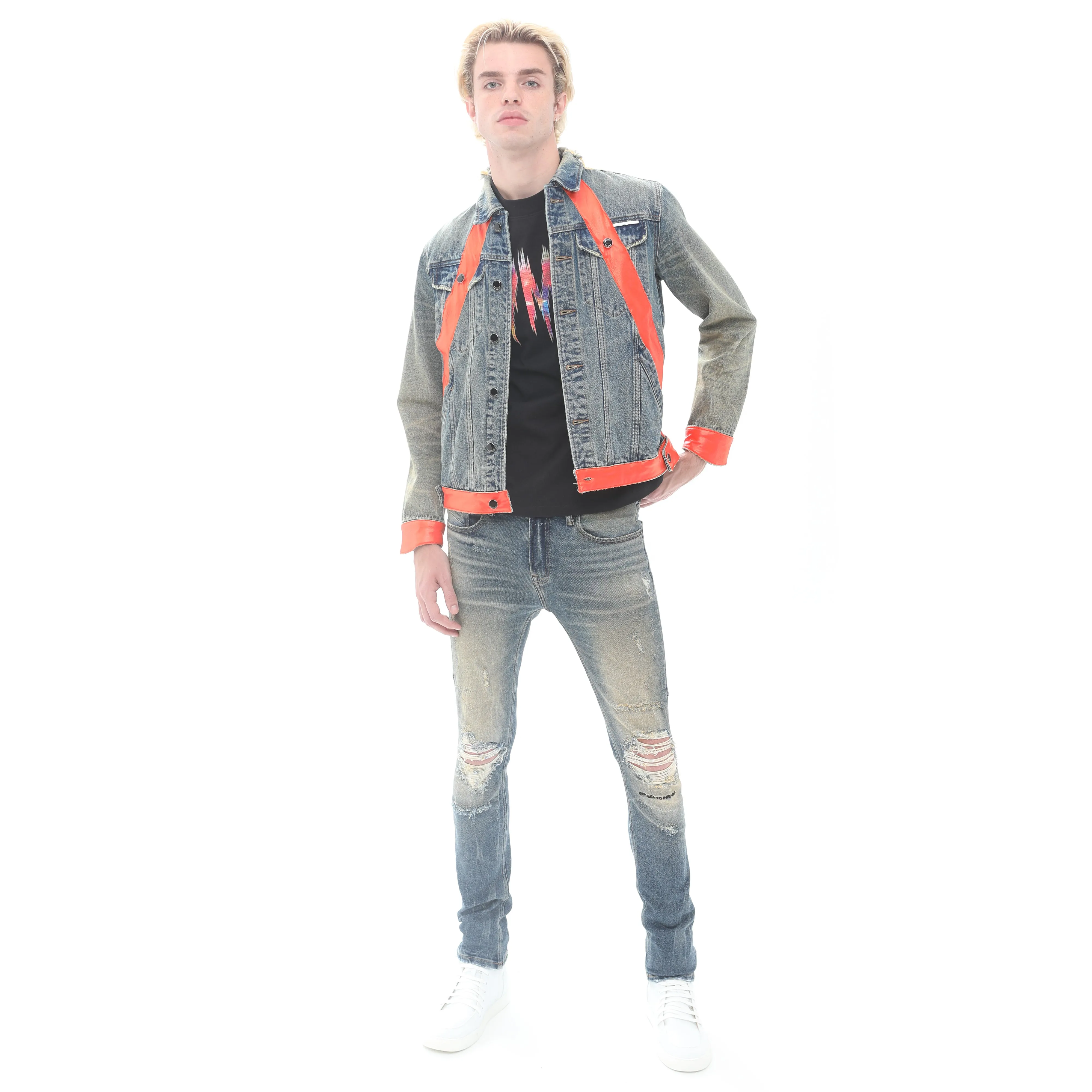 Mk2 Denim Jacket Leather Applique In Aspen