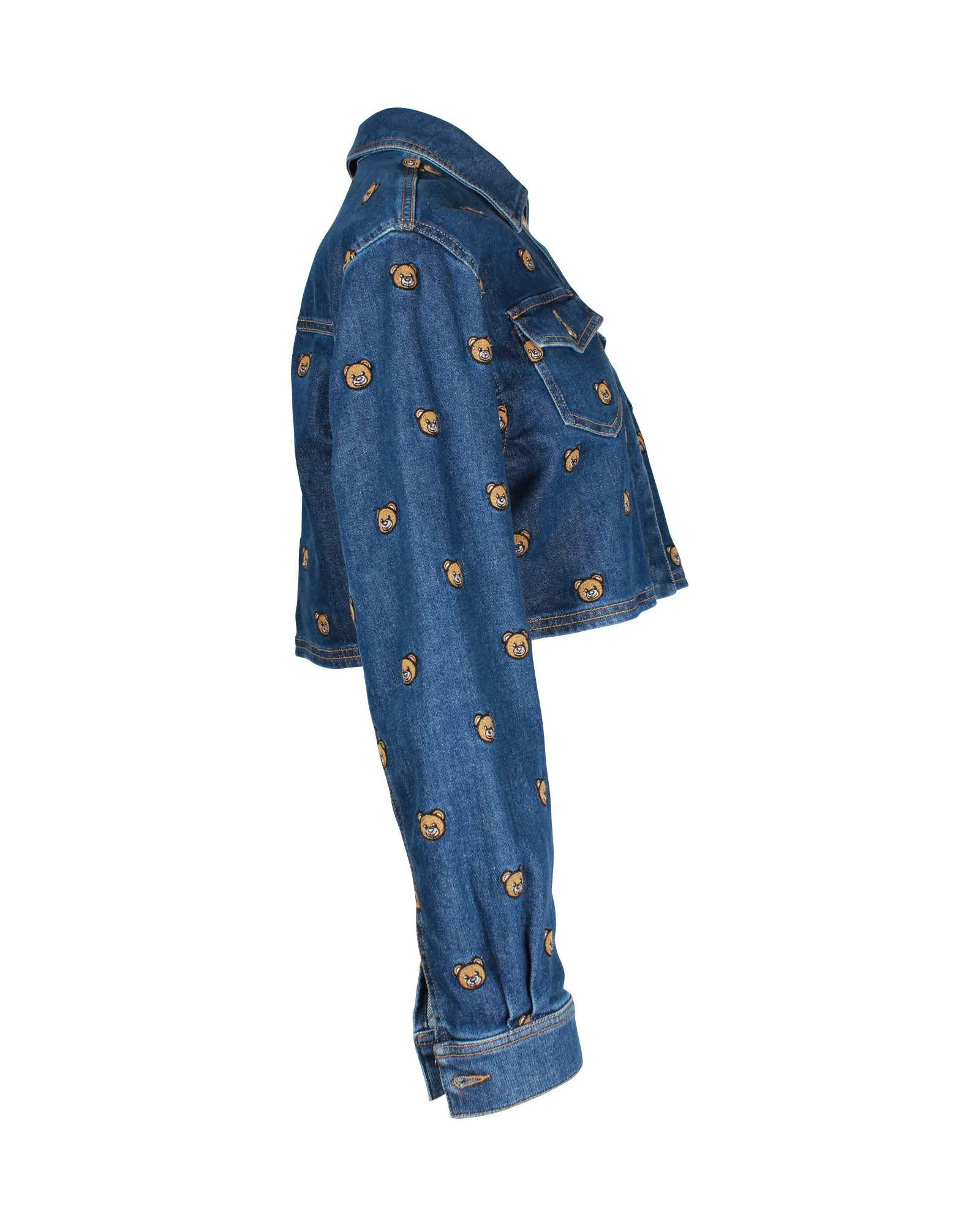 Moschino Teddy Bear Embroidered Denim Jacket In Blue Cotton