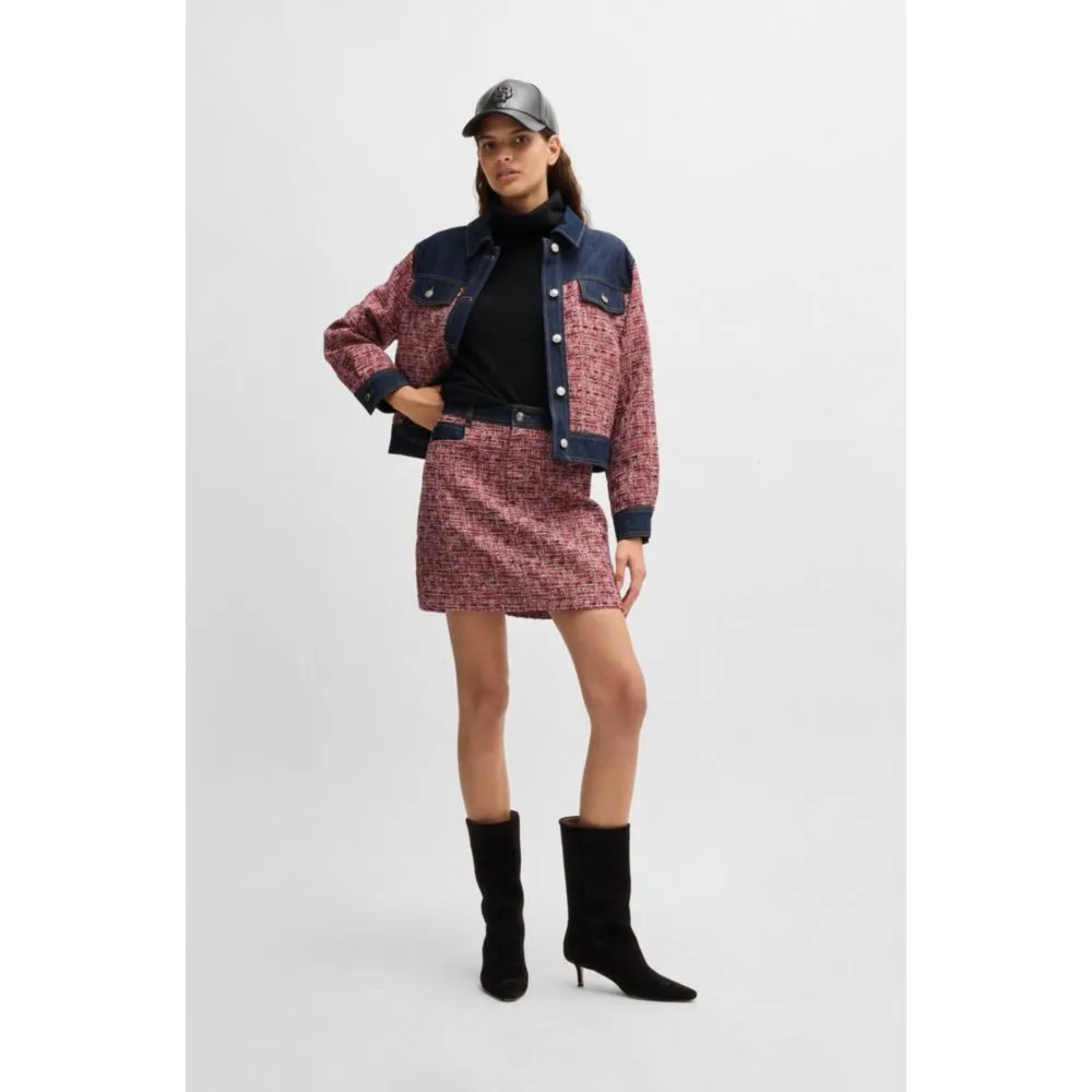 Multicolored-tweed jacket with denim trims
