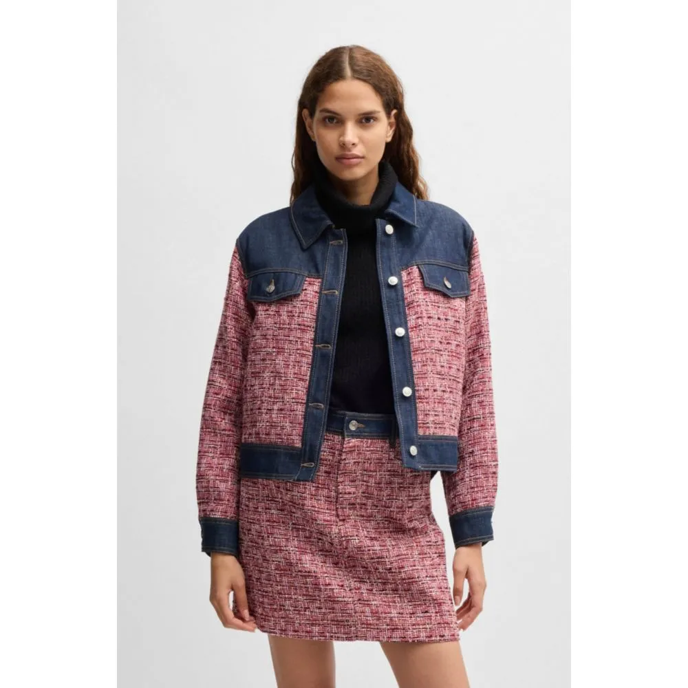 Multicolored-tweed jacket with denim trims