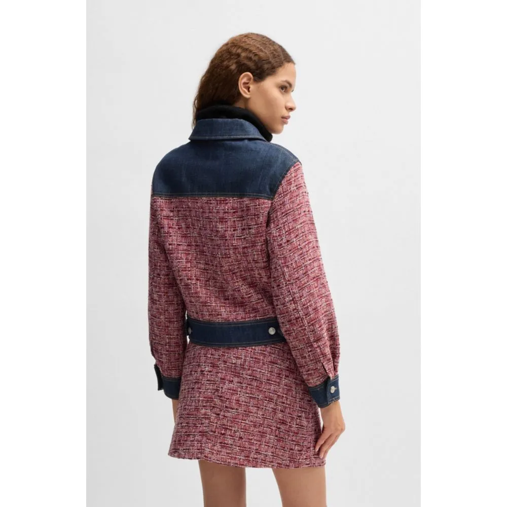 Multicolored-tweed jacket with denim trims