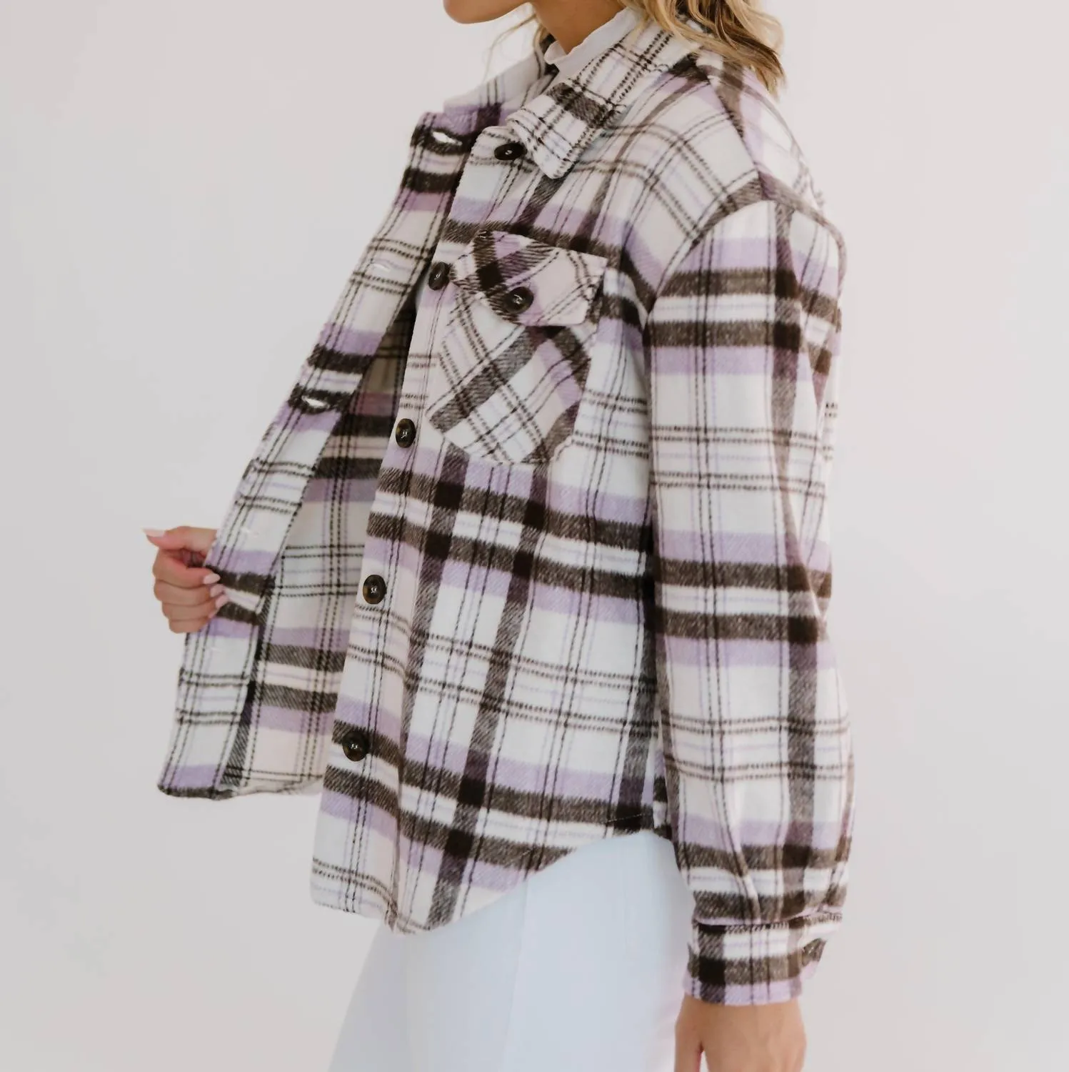 Must Have Plaid Shacket In Lavender