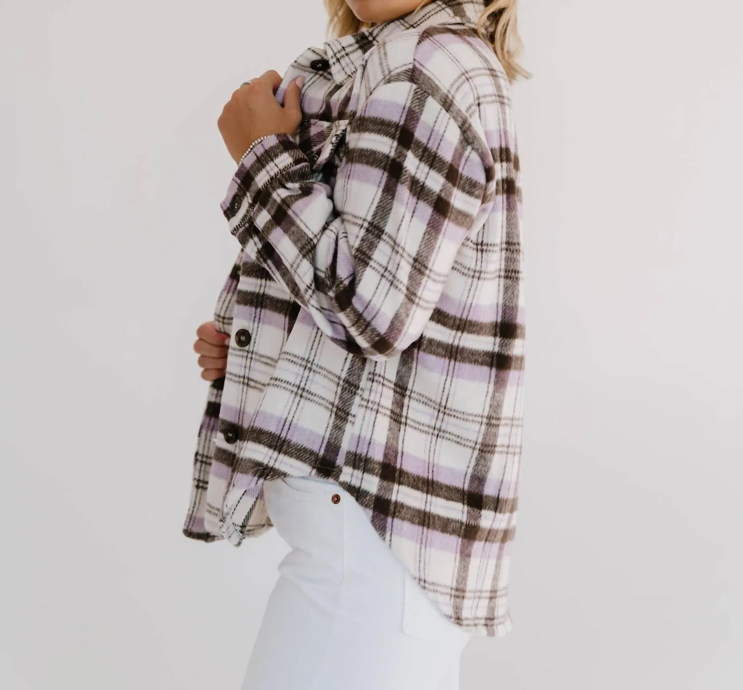 Must Have Plaid Shacket In Lavender