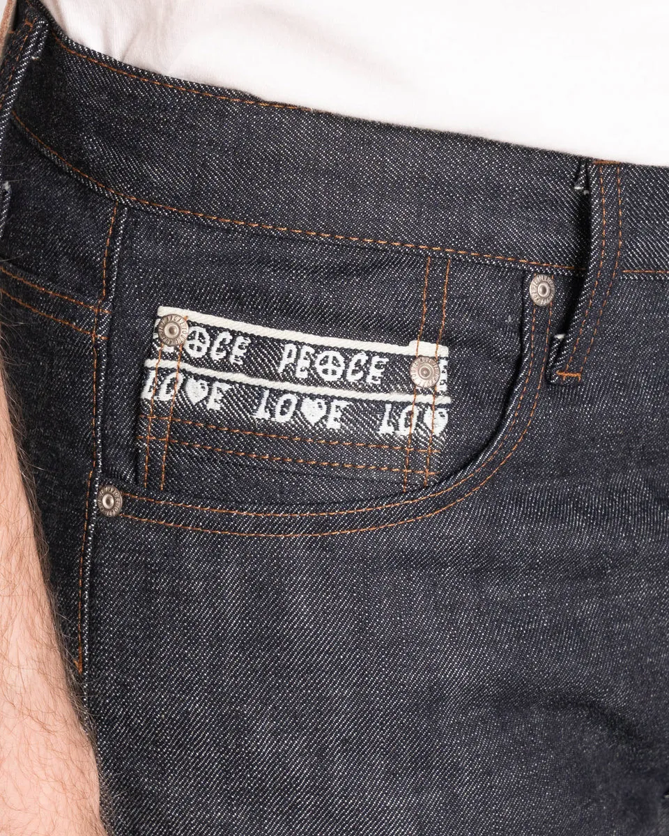 Naked & Famous Denim Easy Guy Relaxed Tapered Mens Jeans - Love & Peace Selvedge