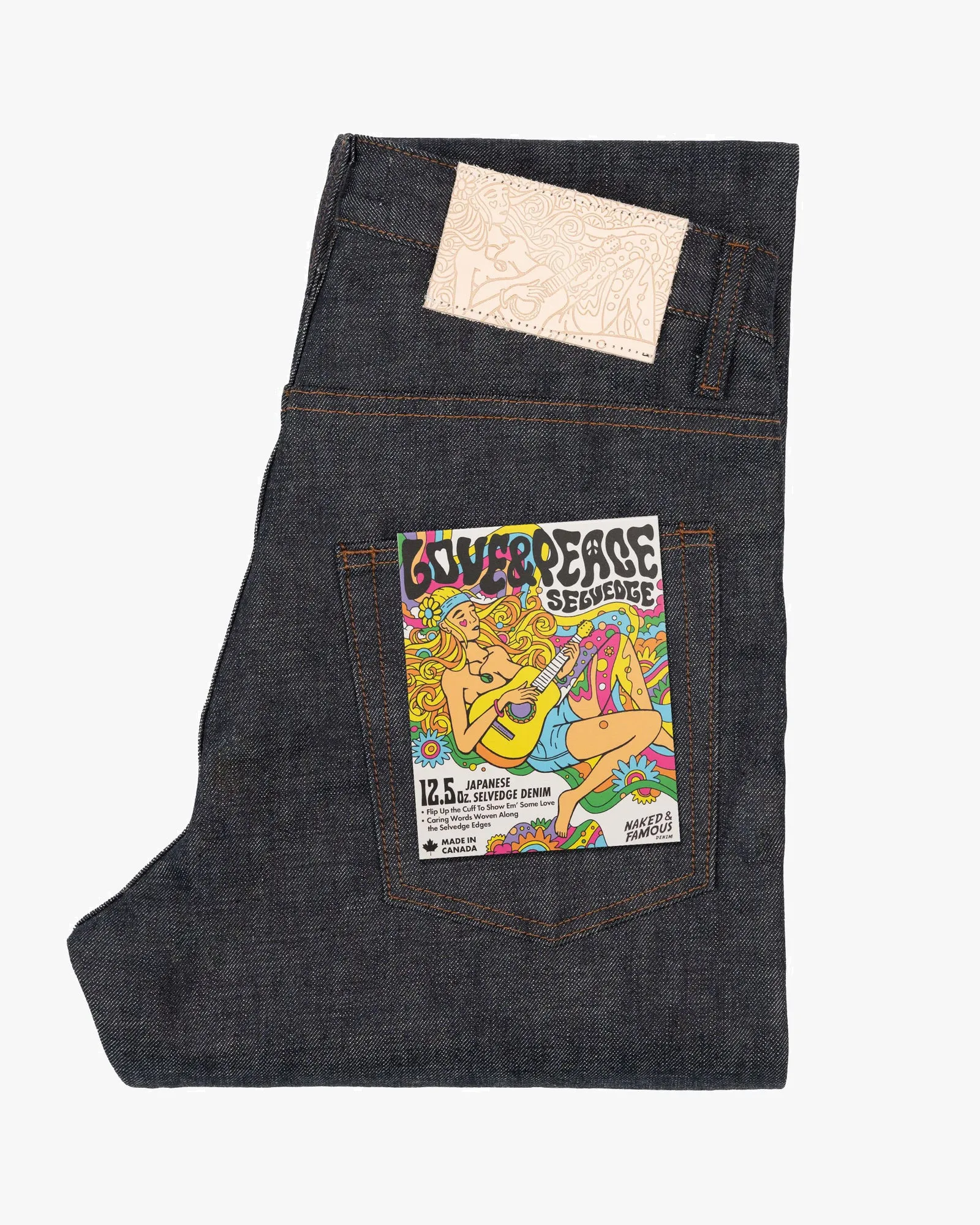 Naked & Famous Denim Easy Guy Relaxed Tapered Mens Jeans - Love & Peace Selvedge