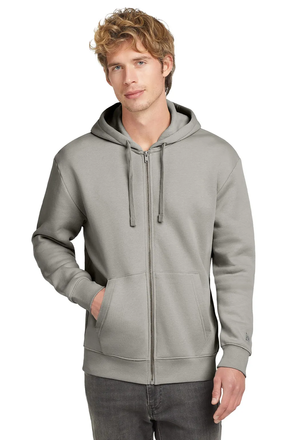 New Era Mens Heritage Fleece Full Zip Hooded Sweatshirt Hoodie w/ Pockets - Rainstorm Grey