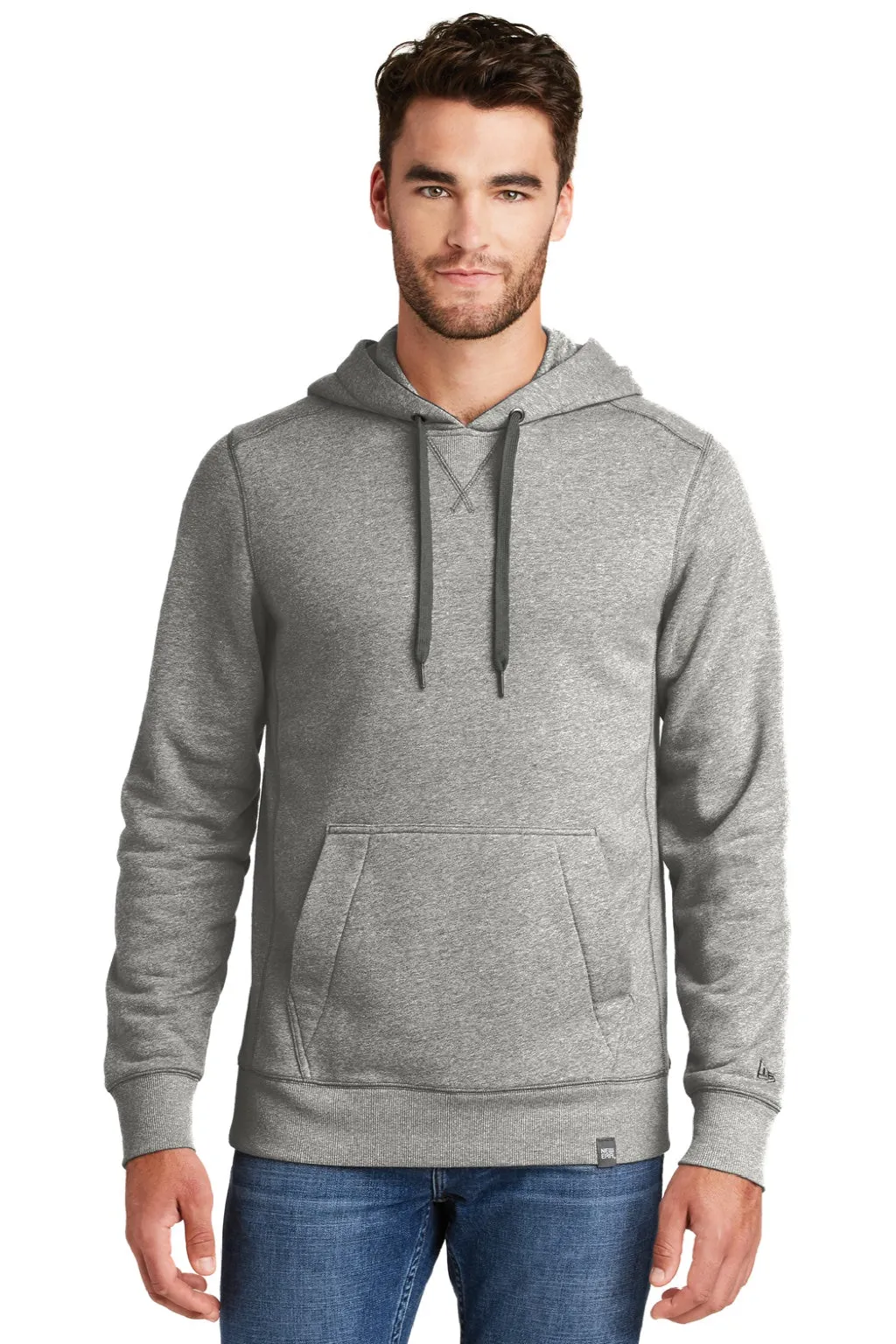 New Era Mens Sueded French Terry Hooded Sweatshirt Hoodie w/ Pouch Pocket - Light Graphite Grey Twist