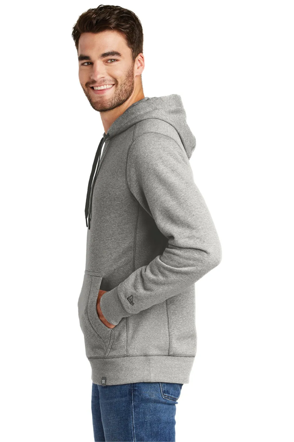 New Era Mens Sueded French Terry Hooded Sweatshirt Hoodie w/ Pouch Pocket - Light Graphite Grey Twist