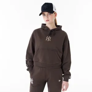 New Era Sweatshirts And Hoodies New York Yankees MLB Lifestyle Brown Womens Crop Pullover Hoodie
