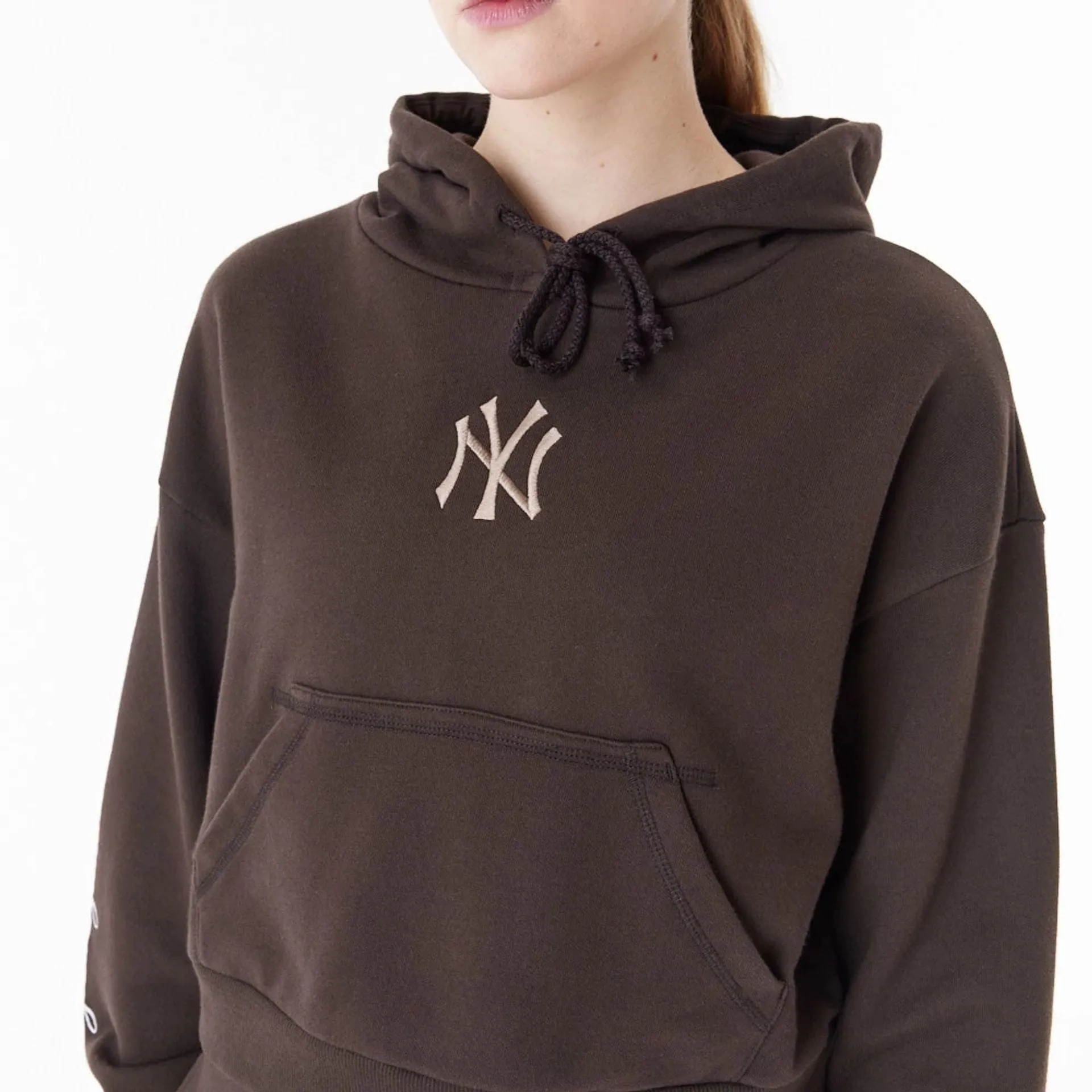 New Era Sweatshirts And Hoodies New York Yankees MLB Lifestyle Brown Womens Crop Pullover Hoodie