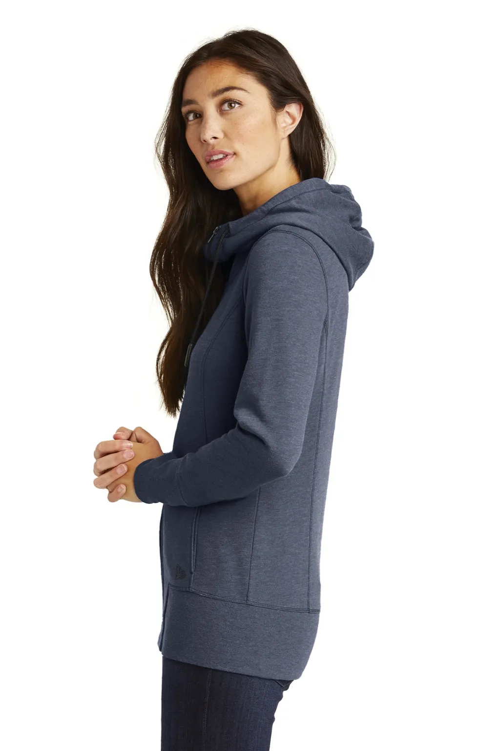New Era Womens Fleece Full Zip Hooded Sweatshirt Hoodie w/ Pockets - Heather Navy Blue