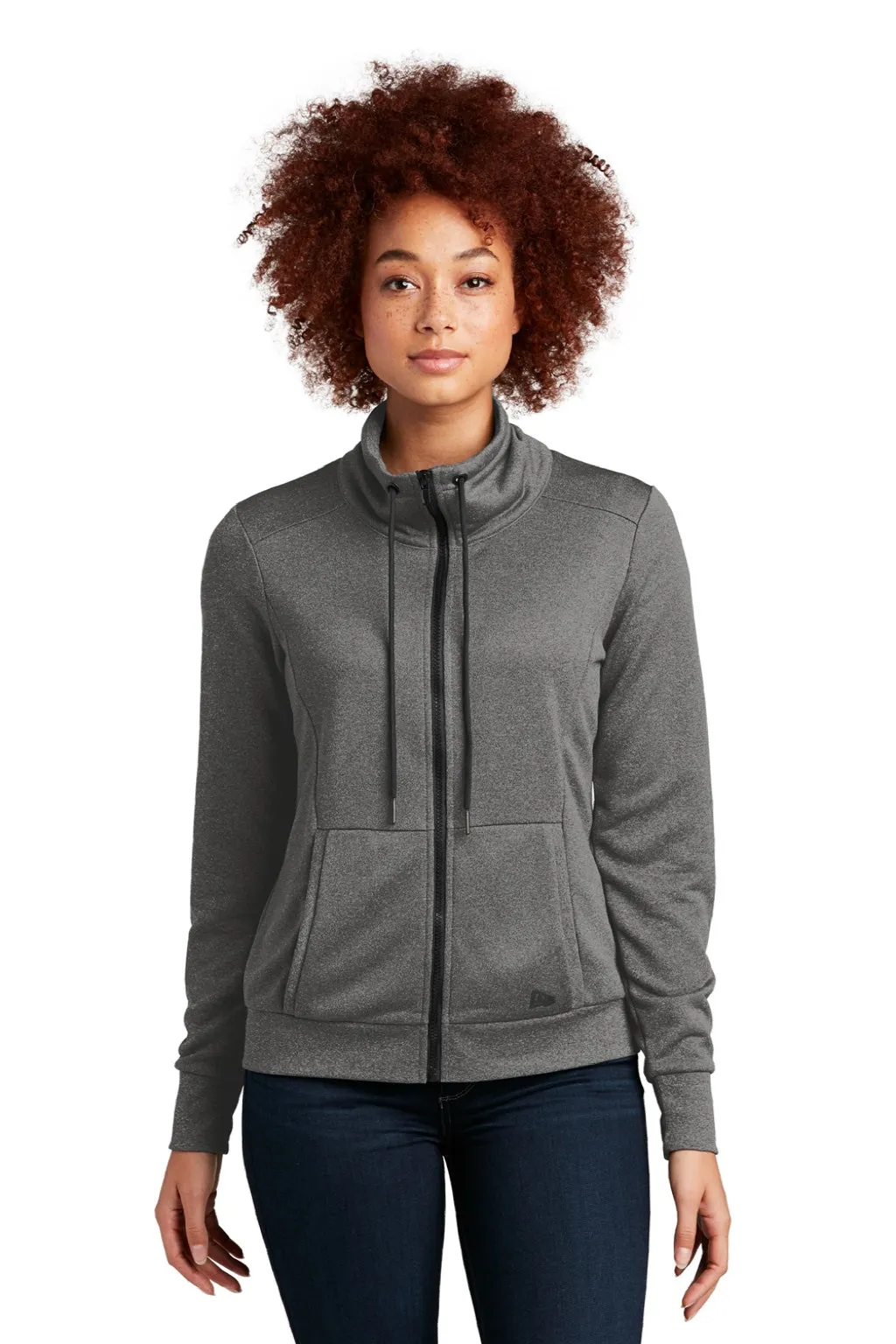New Era Womens Performance Terry Full Zip Sweatshirt w/ Pockets - Heather Graphite Grey