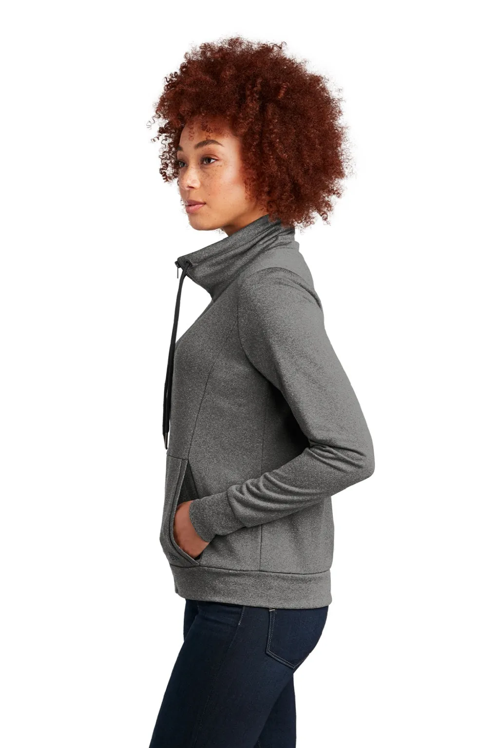 New Era Womens Performance Terry Full Zip Sweatshirt w/ Pockets - Heather Graphite Grey