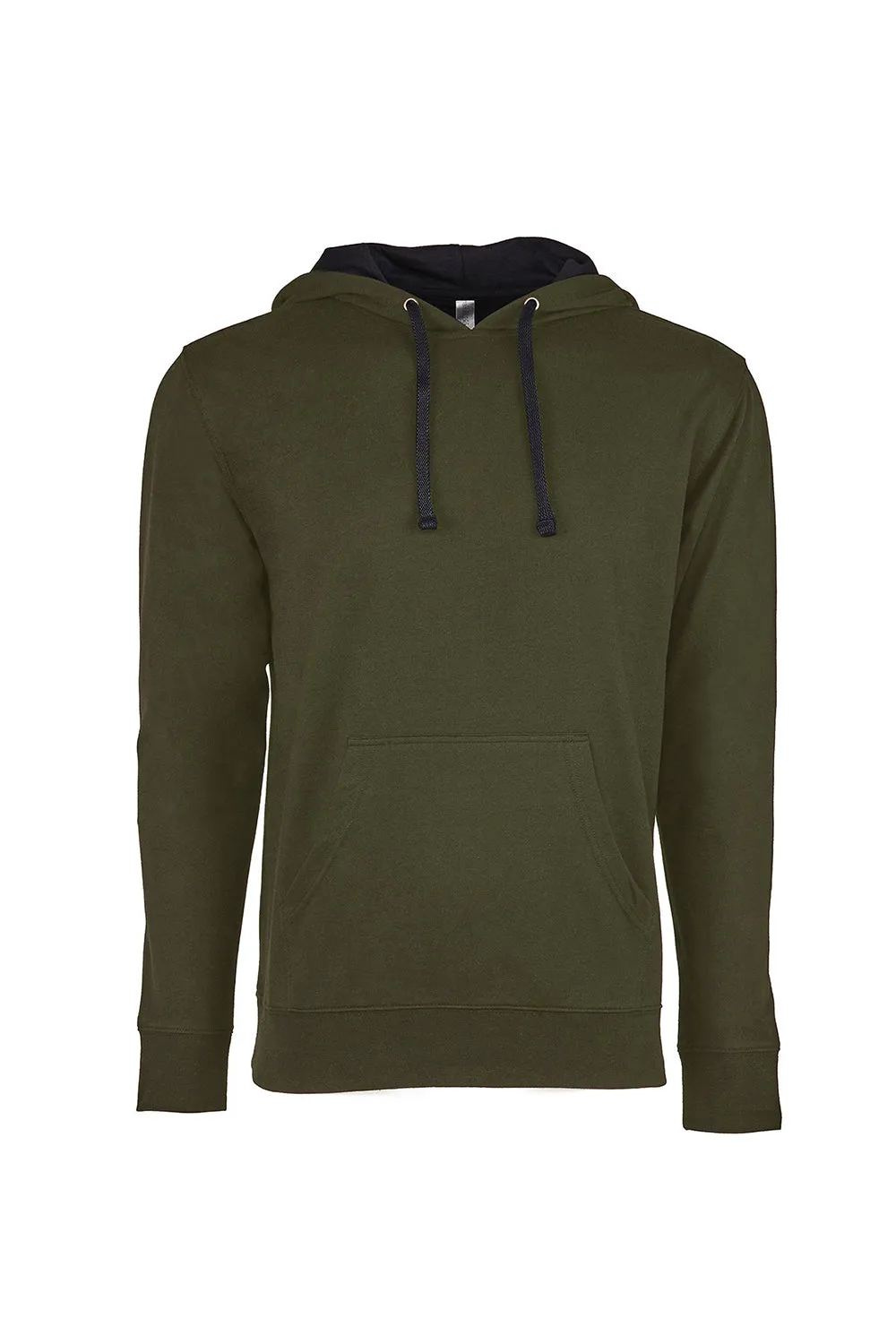 Next Level Mens French Terry Fleece Hooded Sweatshirt Hoodie w/ Pouch Pocket - Military Green/Black