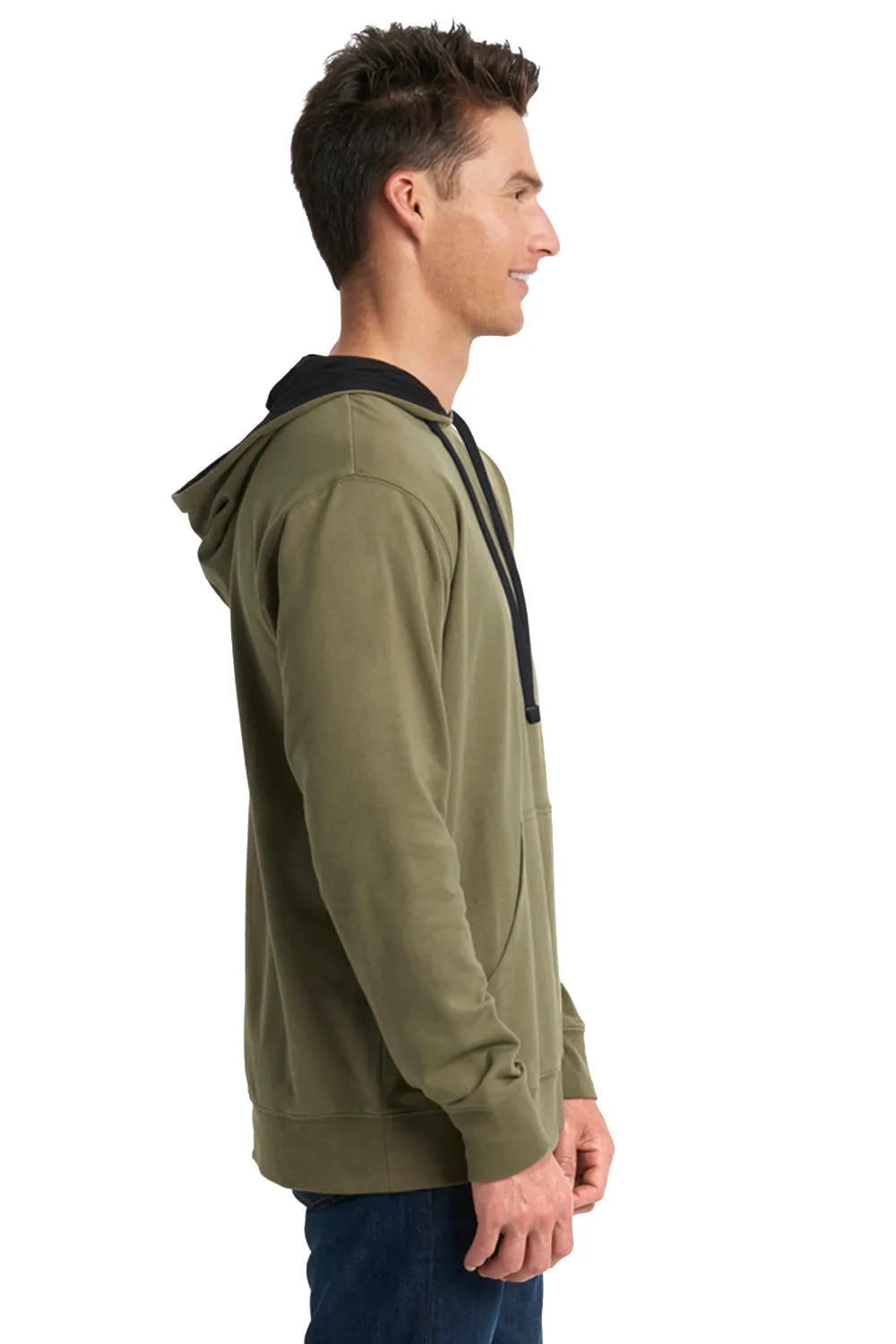 Next Level Mens French Terry Fleece Hooded Sweatshirt Hoodie w/ Pouch Pocket - Military Green/Black