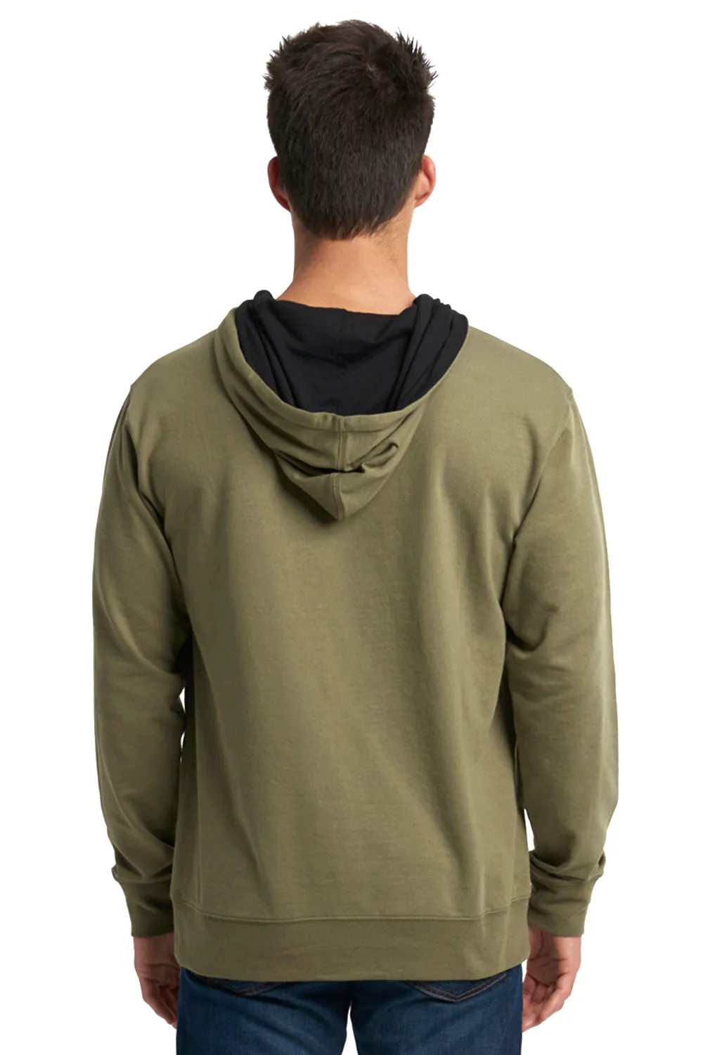 Next Level Mens French Terry Fleece Hooded Sweatshirt Hoodie w/ Pouch Pocket - Military Green/Black