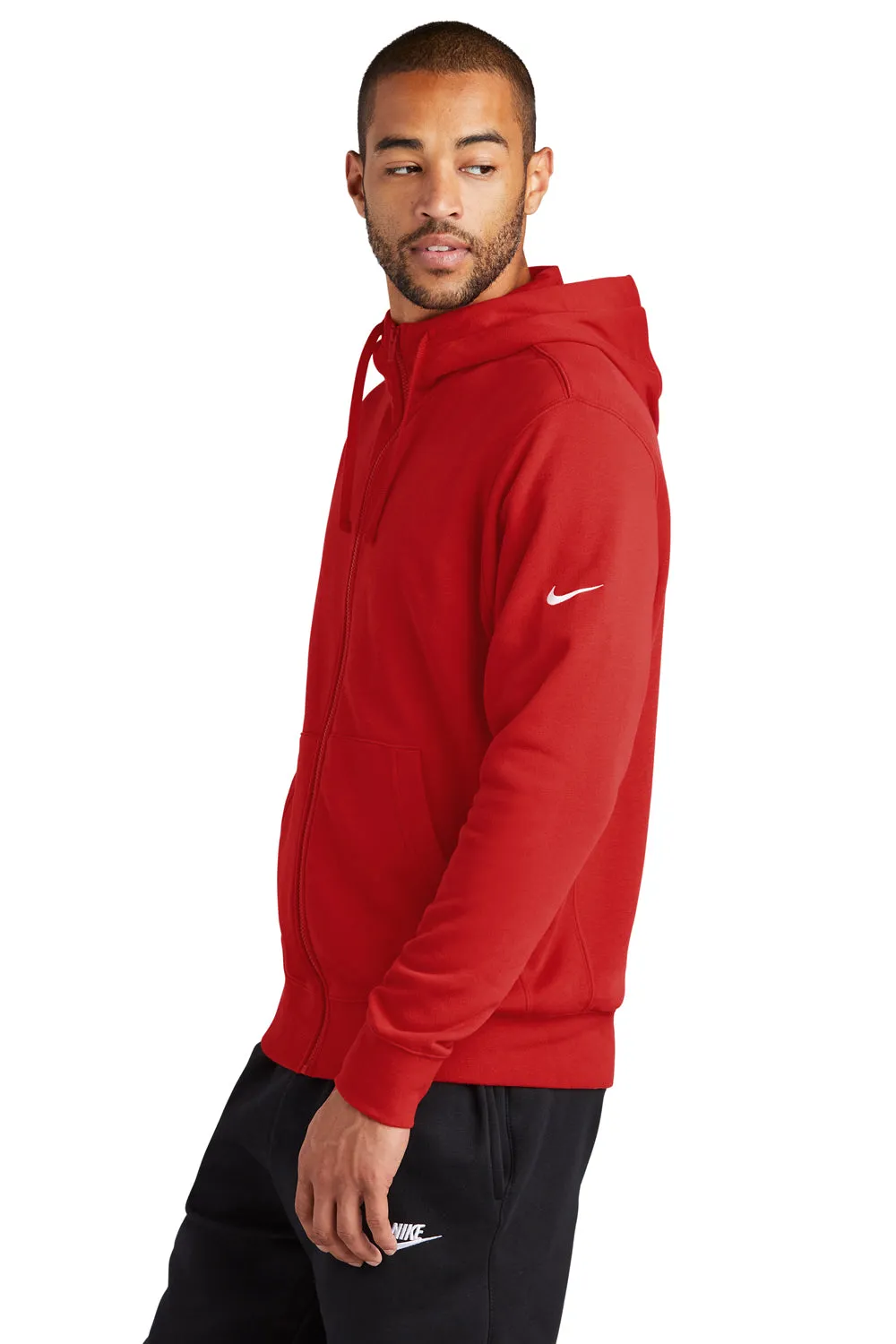 Nike Mens Club Fleece Full Zip Hooded Sweatshirt Hoodie w/ Pockets - University Red