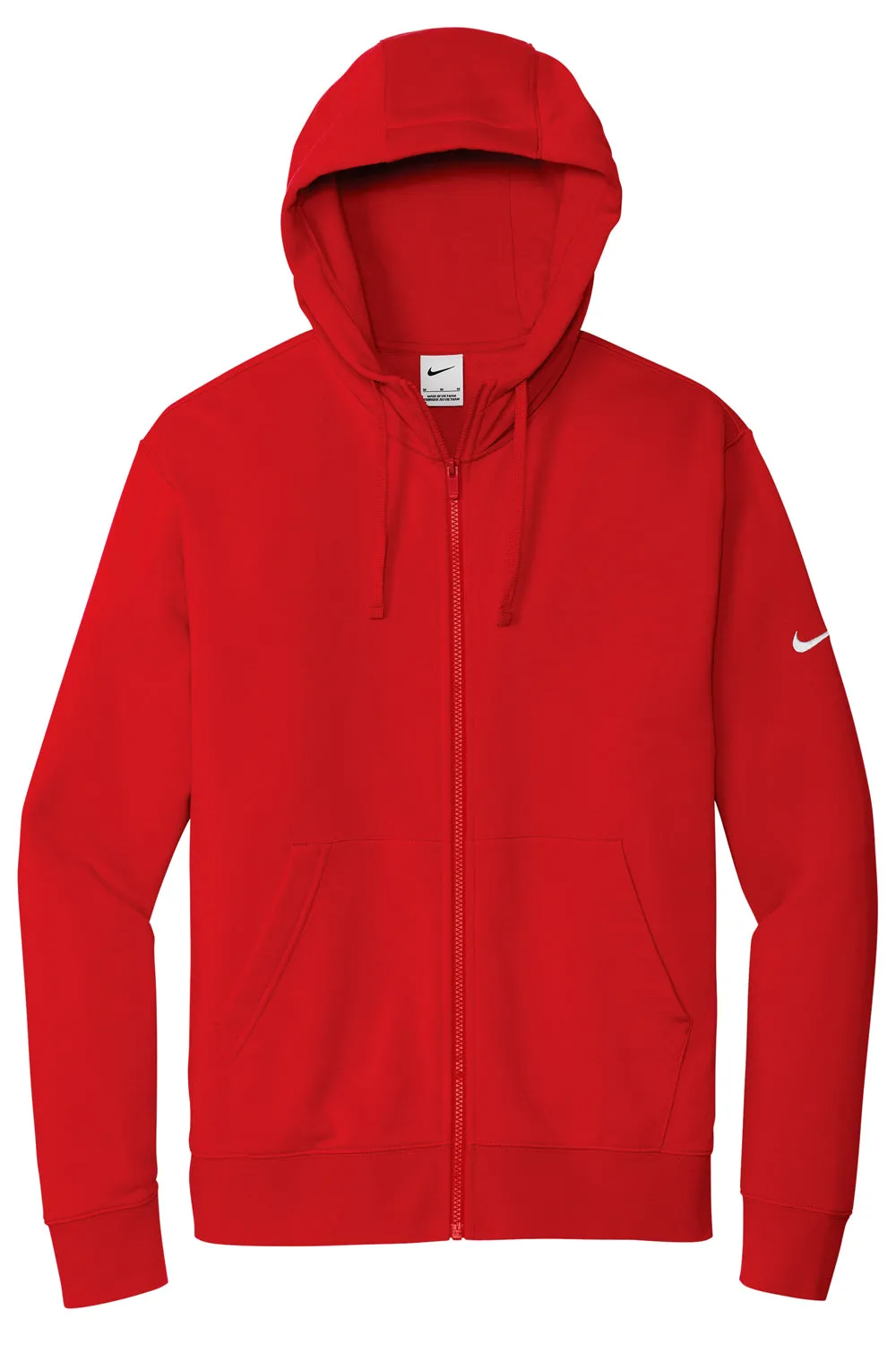 Nike Mens Club Fleece Full Zip Hooded Sweatshirt Hoodie w/ Pockets - University Red