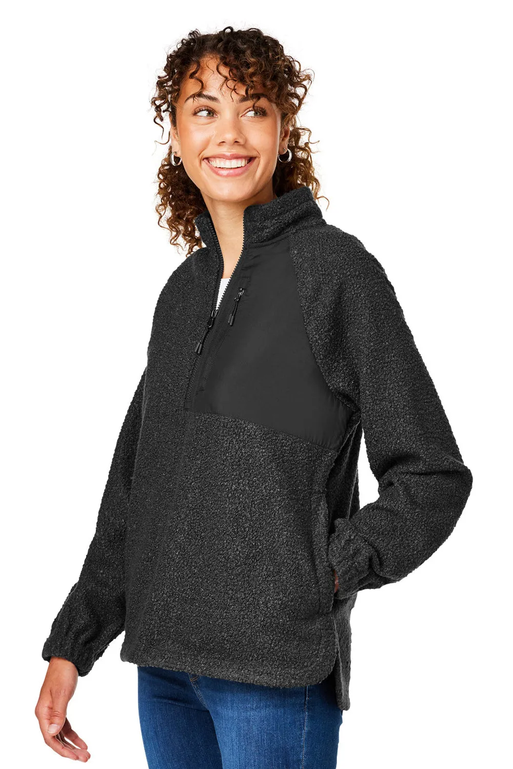 North End Womens Aura Sweater Fleece 1/4 Zip Sweatshirt w/ Pockets - Black