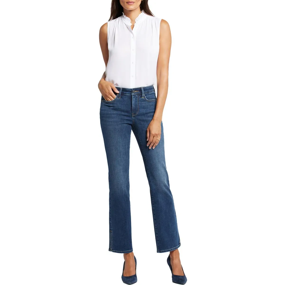NYDJ Womens Barbara Slit Denim Bootcut Jeans