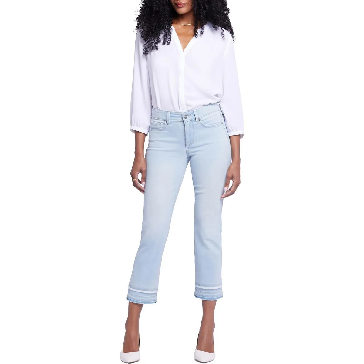 NYDJ Womens Marilyn Raw Hem Denim Straight Leg Jeans